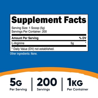 Foto 2 | Suplemento Nutricost De L-arginina En Polvo De 1 Kg A 5 G Por Porción - Venta Internacional.
