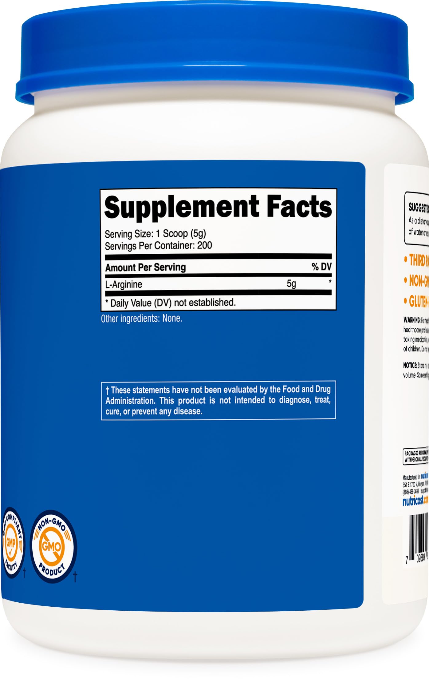 Foto 6 pulgar | Suplemento Nutricost De L-arginina En Polvo De 1 Kg A 5 G Por Porción - Venta Internacional.