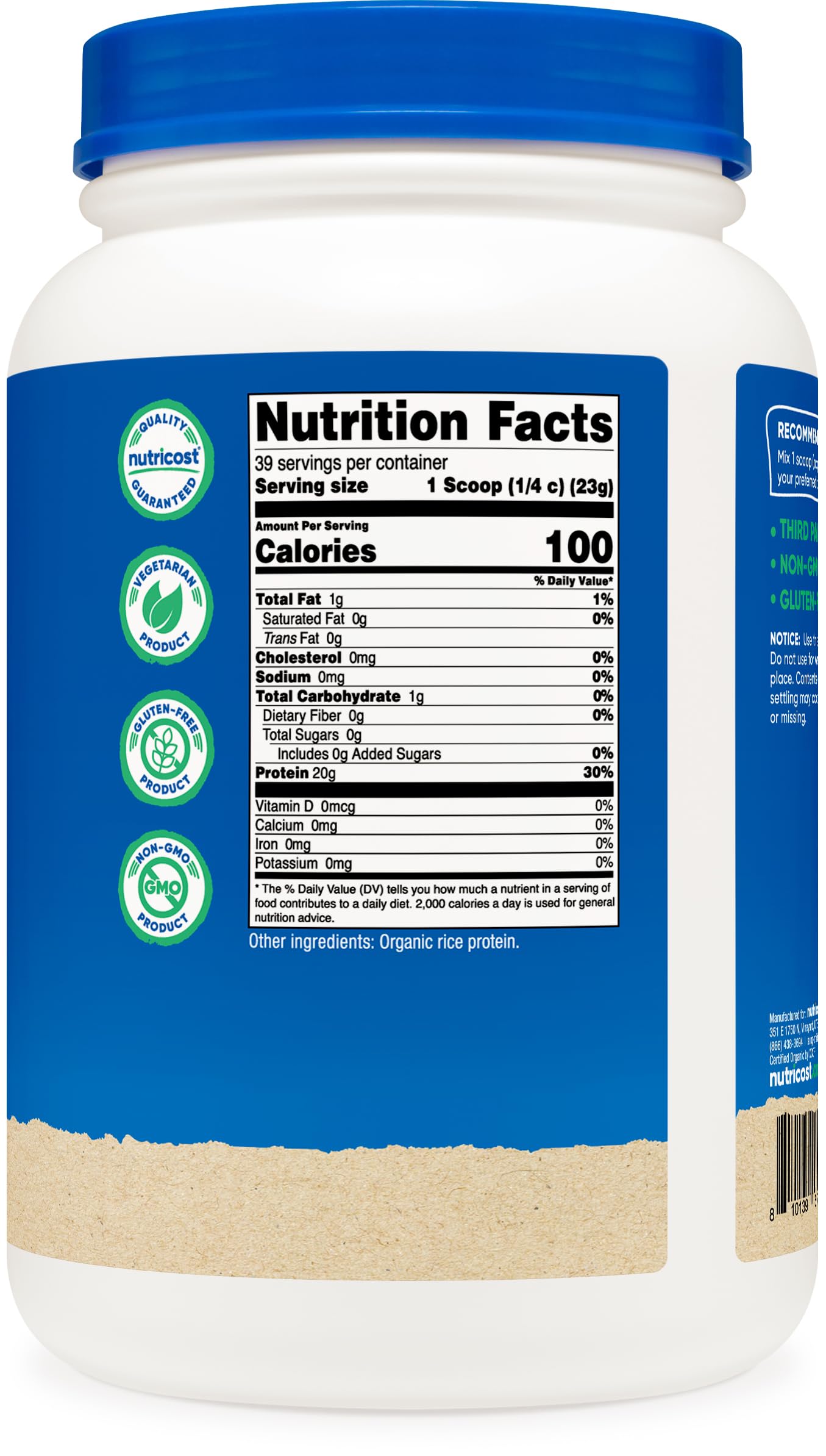 Foto 6 pulgar | Proteína En Polvo Nutricost Organic Rice 907 G Sin Gluten - Venta Internacional.