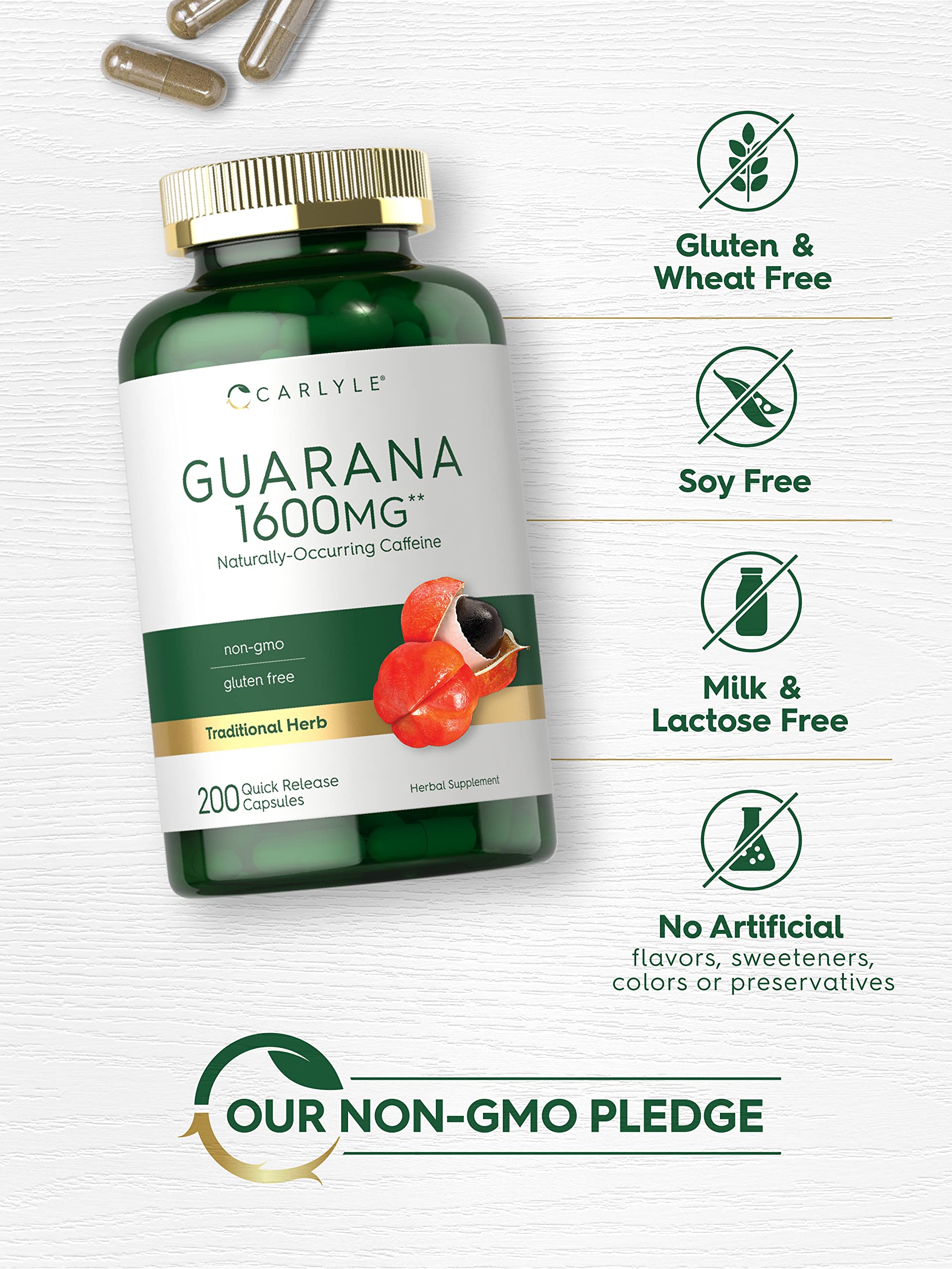 Foto 4 | Suplemento Carlyle: Extracto De Guaraná, Cápsulas, 1600 Mg, 200 Unidades - Venta Internacional.