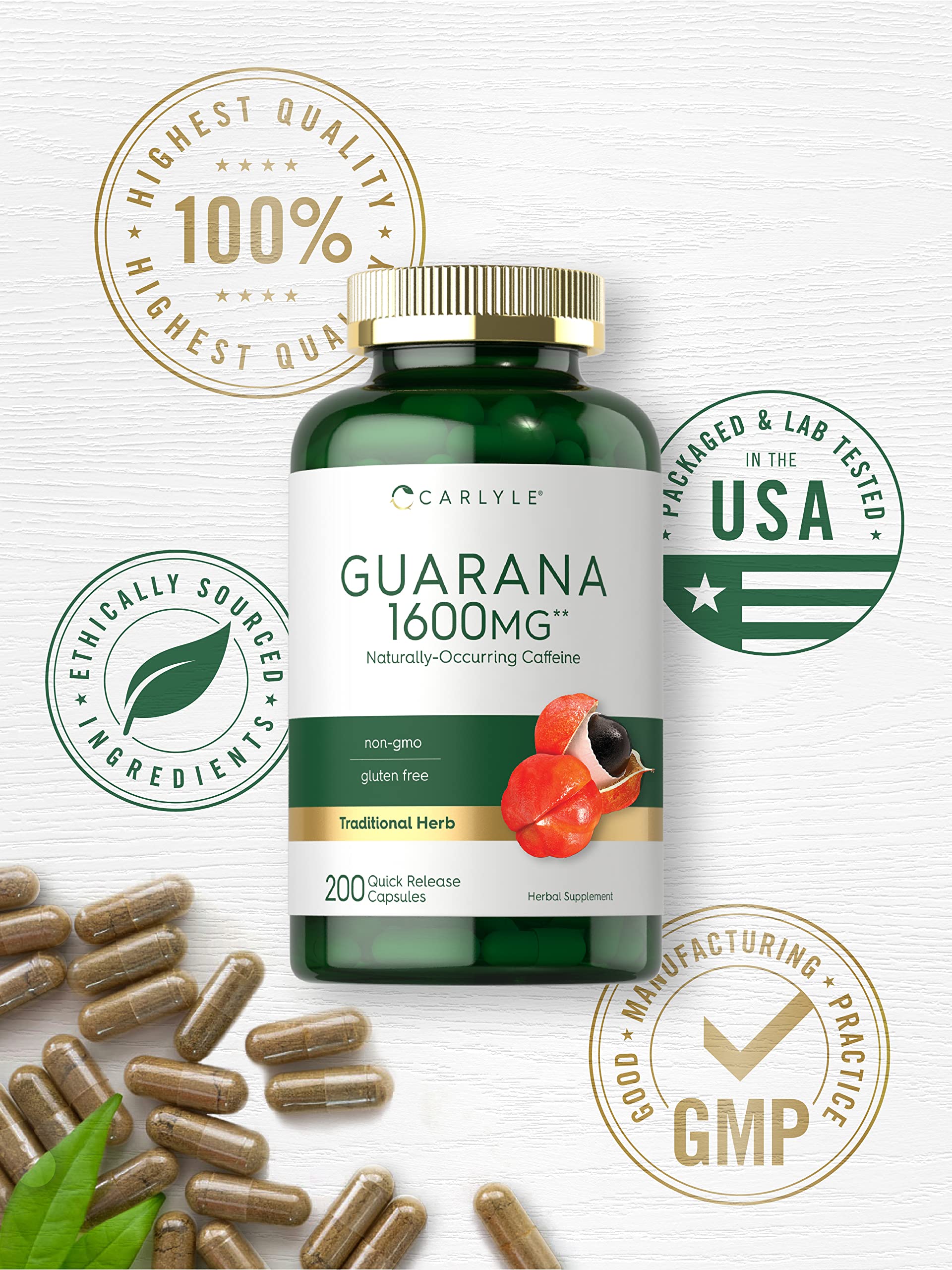 Foto 5 | Suplemento Carlyle: Extracto De Guaraná, Cápsulas, 1600 Mg, 200 Unidades - Venta Internacional.