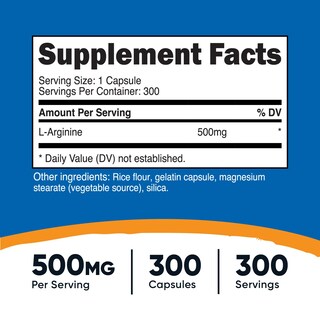 Foto 2 | Suplemento Nutricost L-arginina 500 Mg 300 Cápsulas - Venta Internacional.