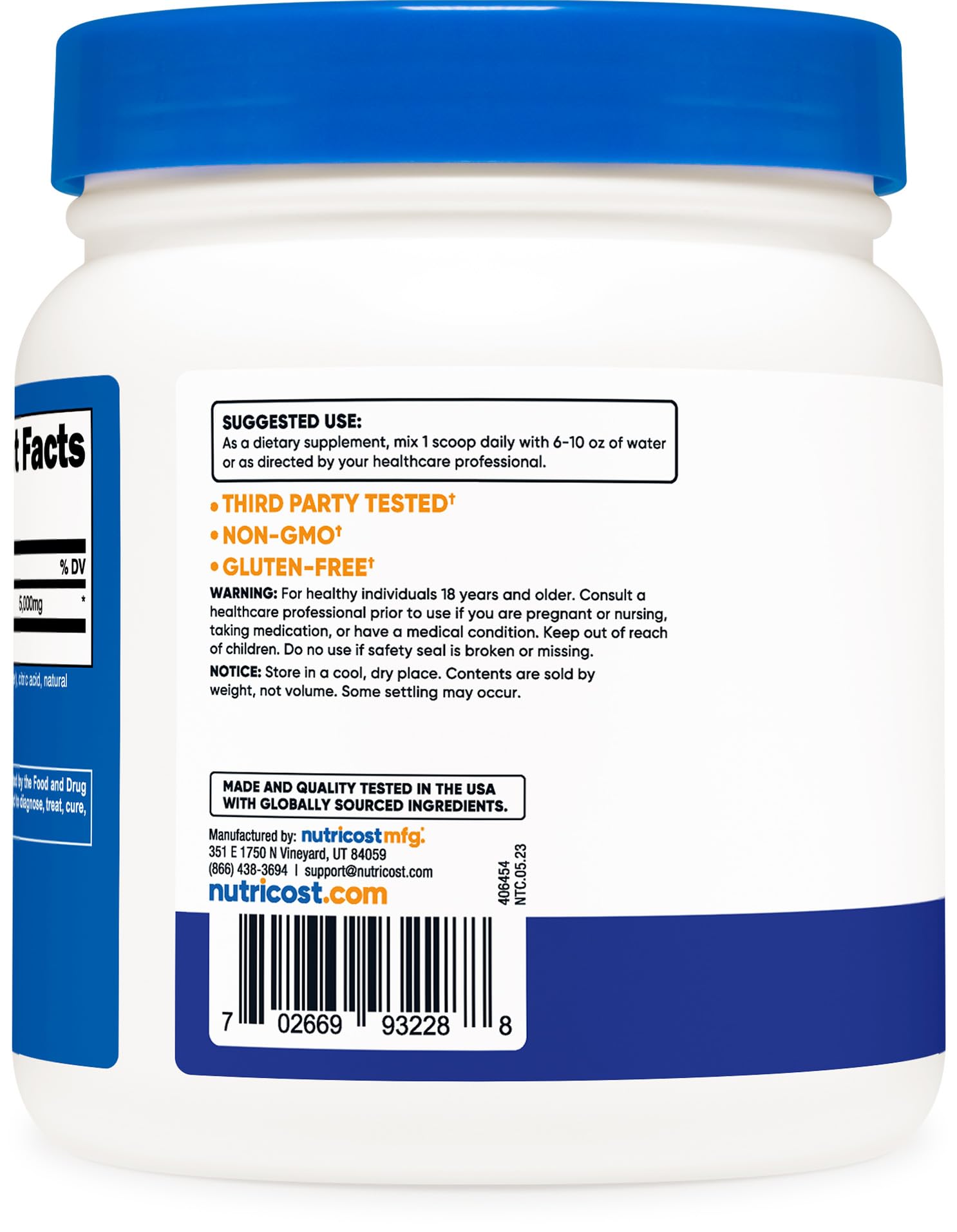Foto 5 pulgar | Suplemento Nutricost L-glutamina En Polvo 500 G De Frambuesa Azul - Venta Internacional.