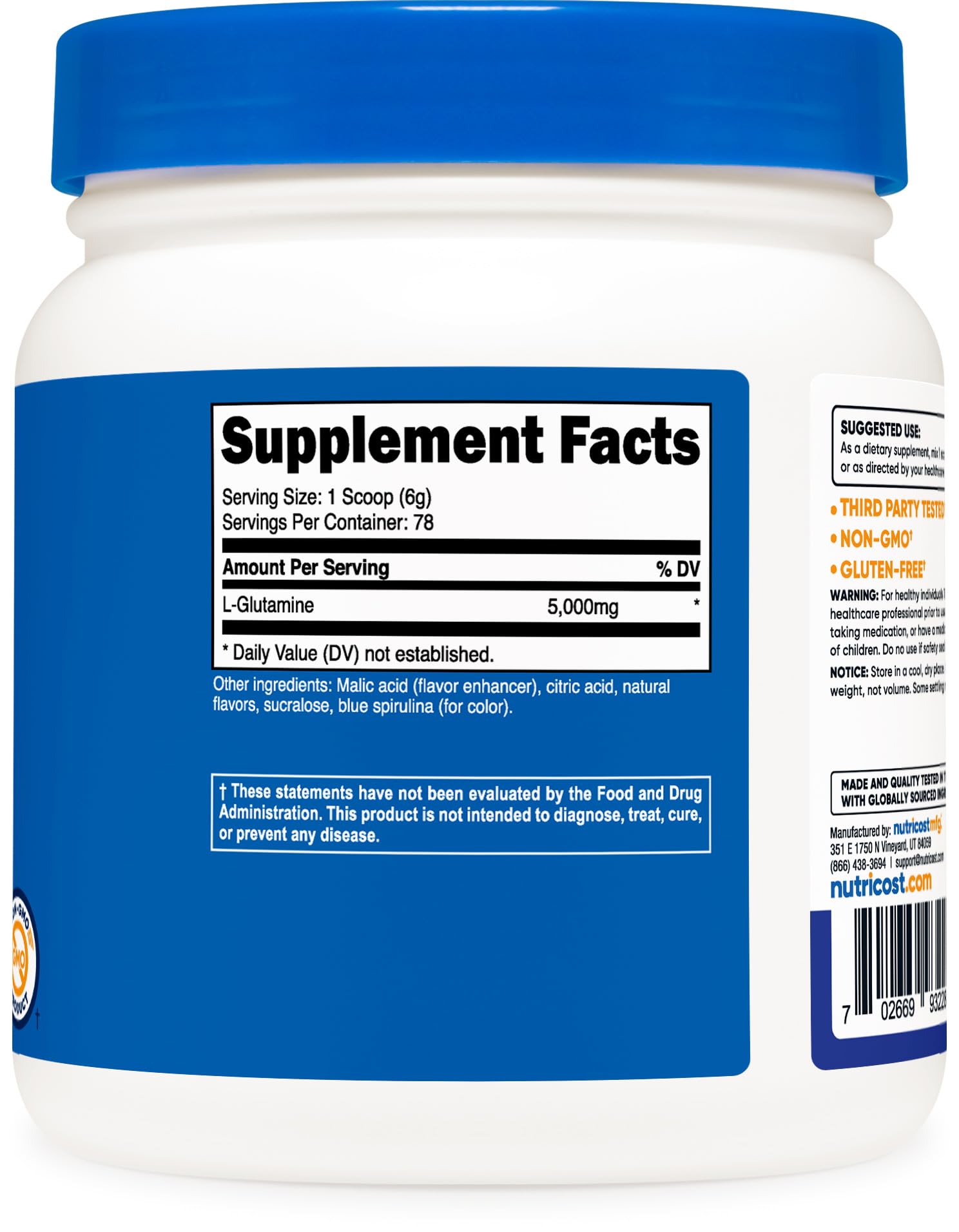 Foto 6 pulgar | Suplemento Nutricost L-glutamina En Polvo 500 G De Frambuesa Azul - Venta Internacional.