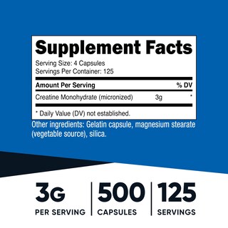 Foto 2 | Suplemento Nutricost De Monohidrato De Creatina Micronizado 500 Cápsulas - Venta Internacional.