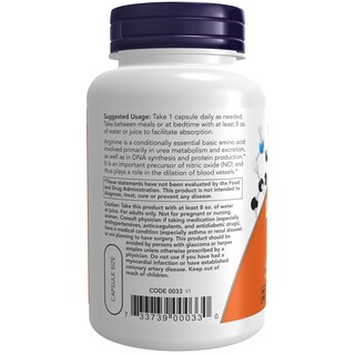 Foto 3 | Supplement Now L-arginina, 700 Mg, Precursor De Óxido Nítrico, 180 Cápsulas - Venta Internacional.