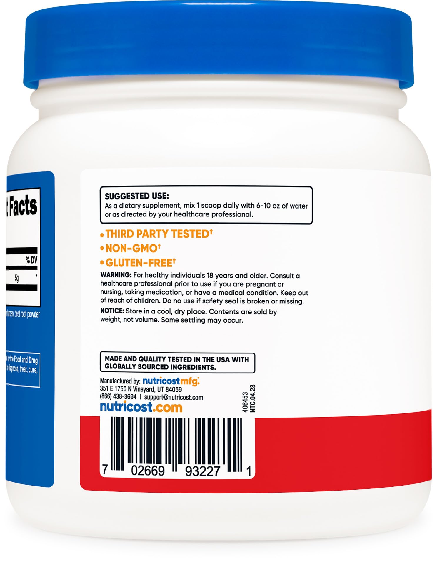 Foto 4 | Suplemento Nutricost L-glutamina En Polvo 500 G (ponche De Frutas) - Venta Internacional.