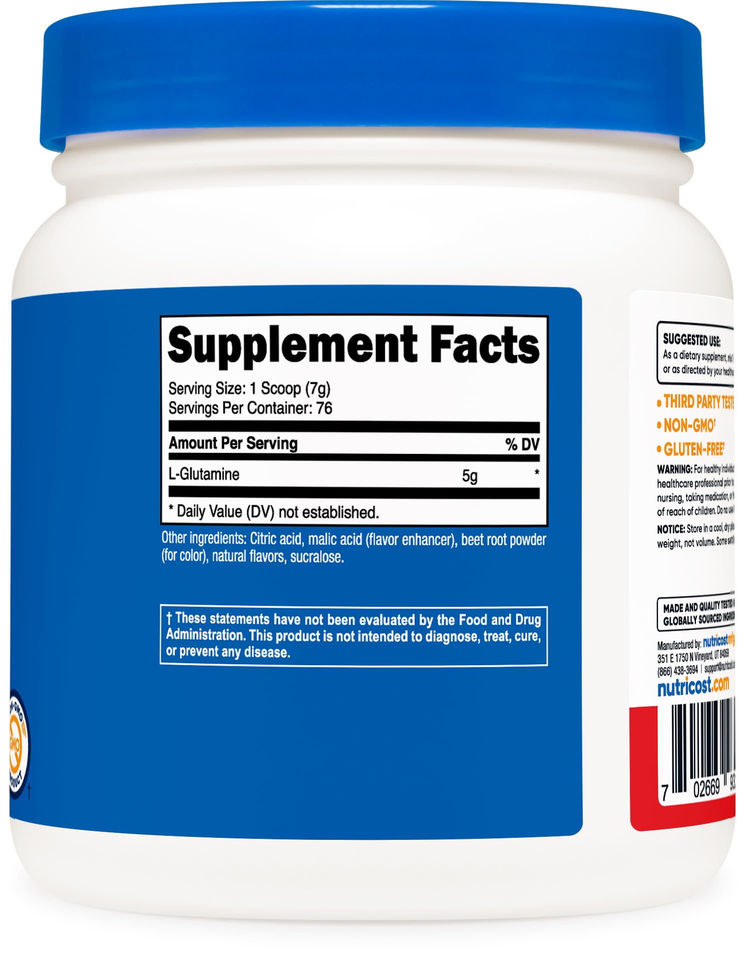 Foto 6 pulgar | Suplemento Nutricost L-glutamina En Polvo 500 G (ponche De Frutas) - Venta Internacional.