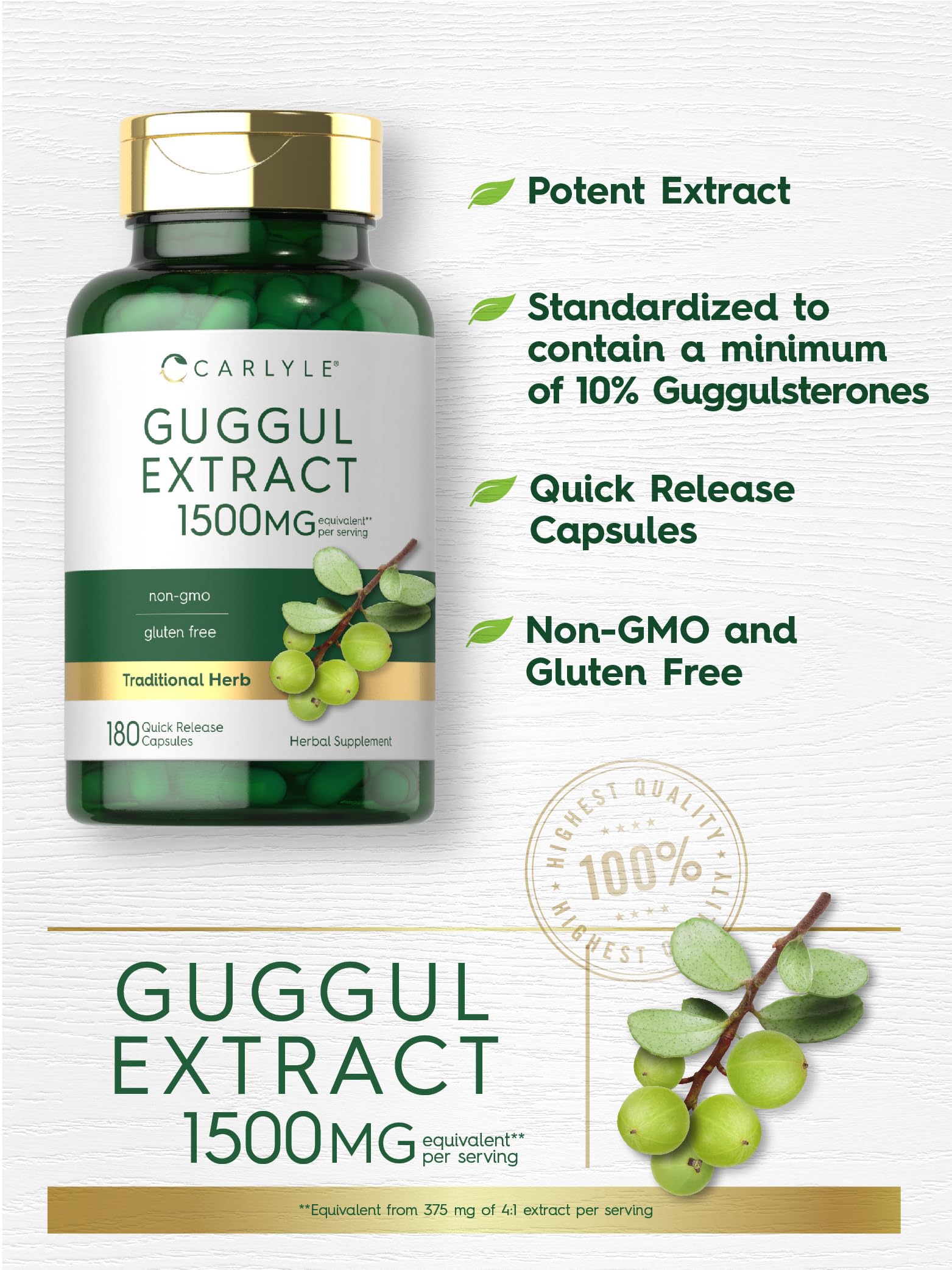 Foto 5 pulgar | Suplemento De Extracto De Carlyle Guggul 1500 Mg 180 Cápsulas - Venta Internacional.