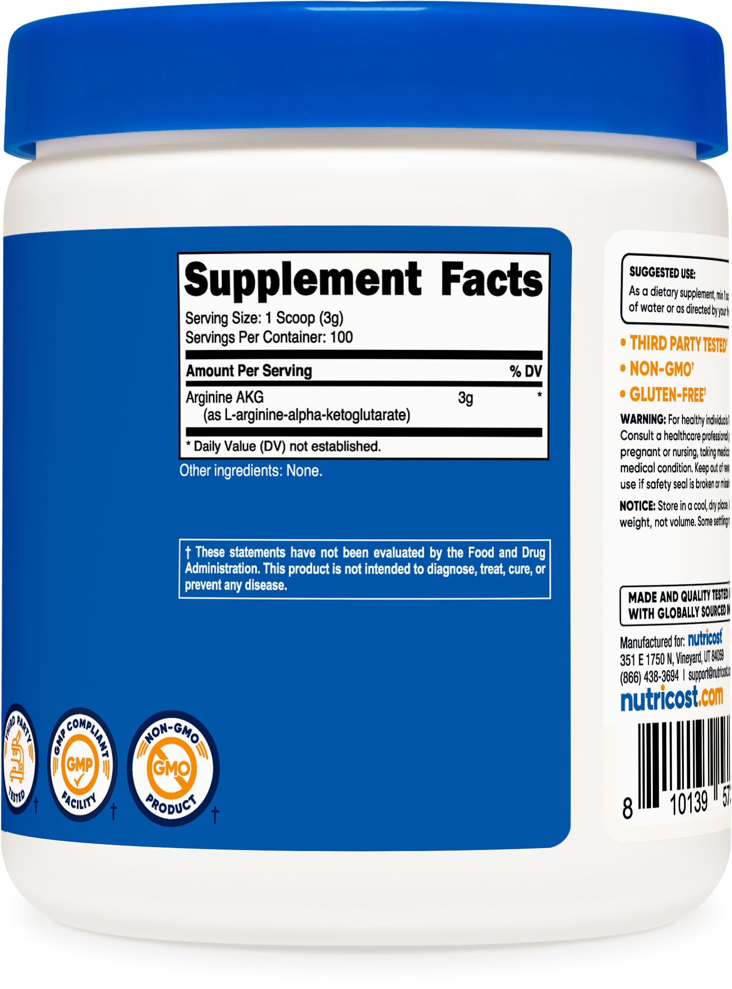 Foto 6 pulgar | Suplemento Nutricost Arginine Akg En Polvo 300 G - 100 Porciones - Venta Internacional.