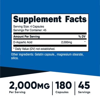 Foto 2 | Suplemento Nutricost De Ácido D-aspártico (daa) 2000 Mg 180 Cápsulas - Venta Internacional.
