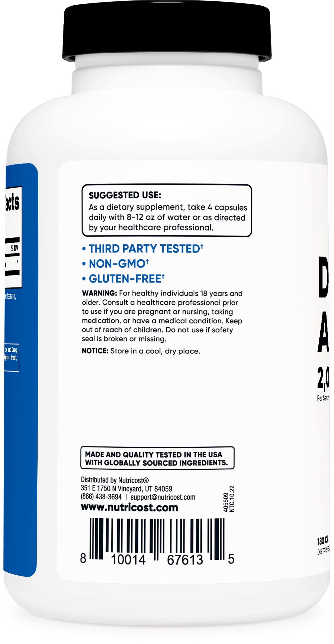Foto 4 pulgar | Suplemento Nutricost De Ácido D-aspártico (daa) 2000 Mg 180 Cápsulas - Venta Internacional.