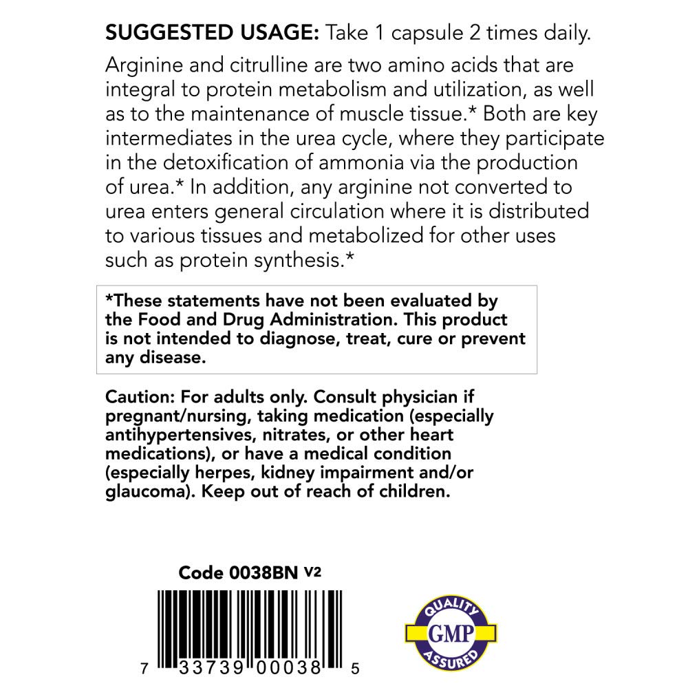 Foto 6 pulgar | Suplemento Now Sports Nutrition Arginina Y Citrulina 500 Mg/250 Mg - Venta Internacional.