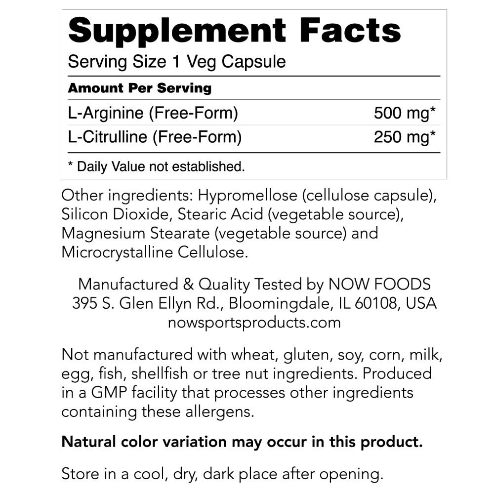 Foto 7 pulgar | Suplemento Now Sports Nutrition Arginina Y Citrulina 500 Mg/250 Mg - Venta Internacional.