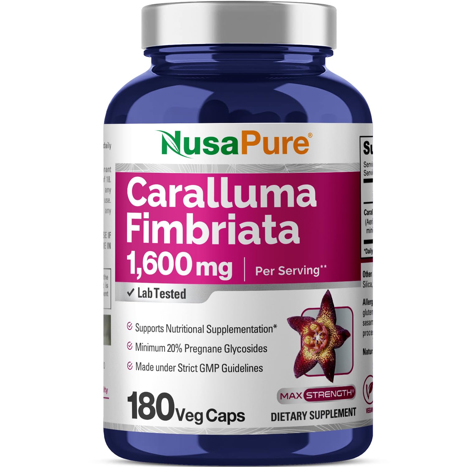 Foto 2 pulgar | Suplemento Nusapure Caralluma Fimbriata 1600 Mg 180 Cápsulas - Venta Internacional.