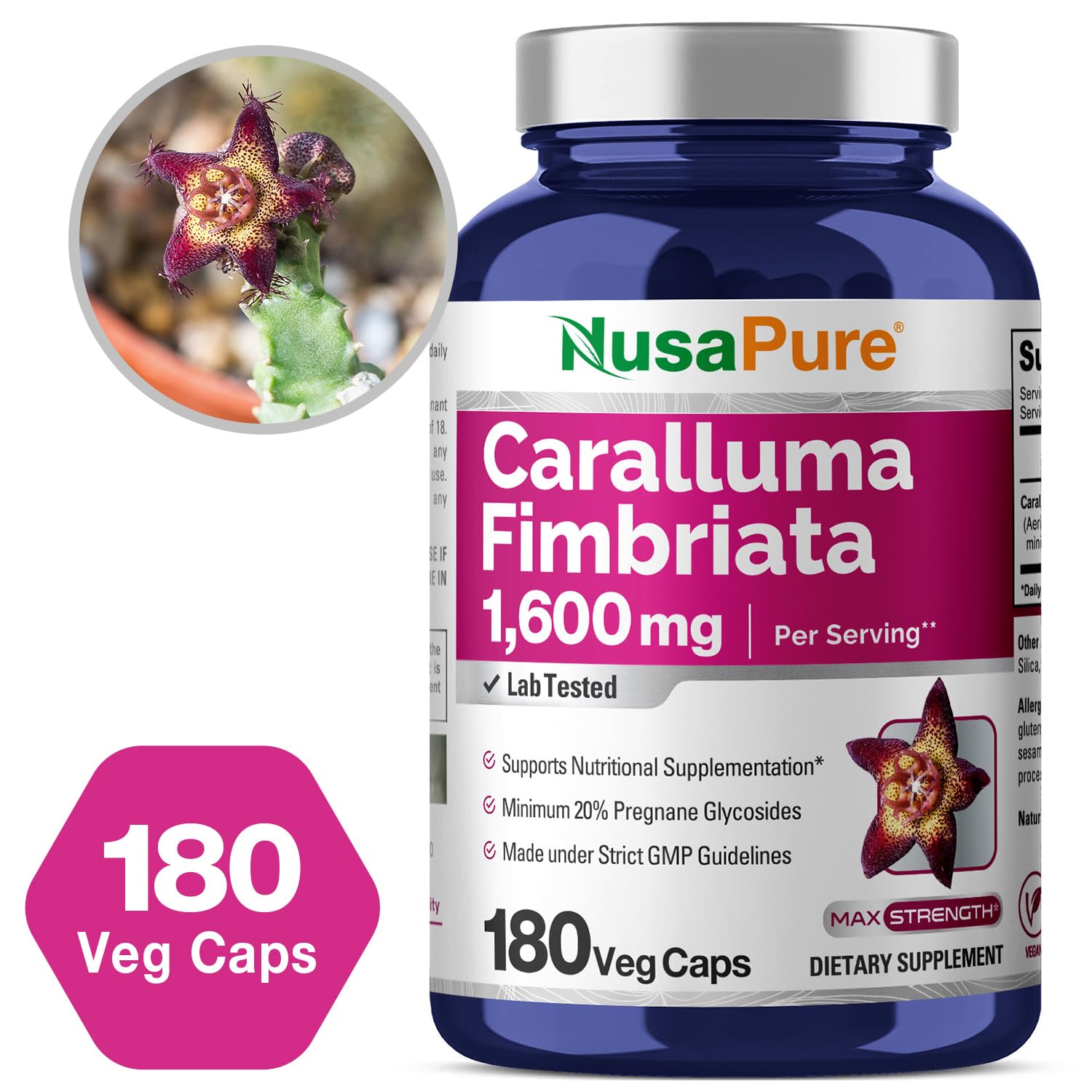 Foto 5 pulgar | Suplemento Nusapure Caralluma Fimbriata 1600 Mg 180 Cápsulas - Venta Internacional.