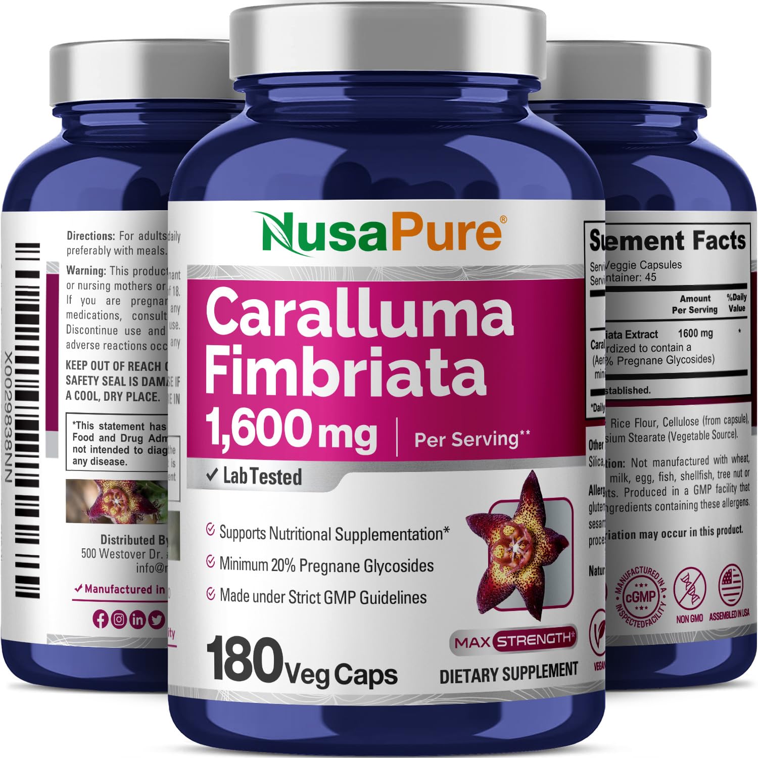 Foto 6 pulgar | Suplemento Nusapure Caralluma Fimbriata 1600 Mg 180 Cápsulas - Venta Internacional.