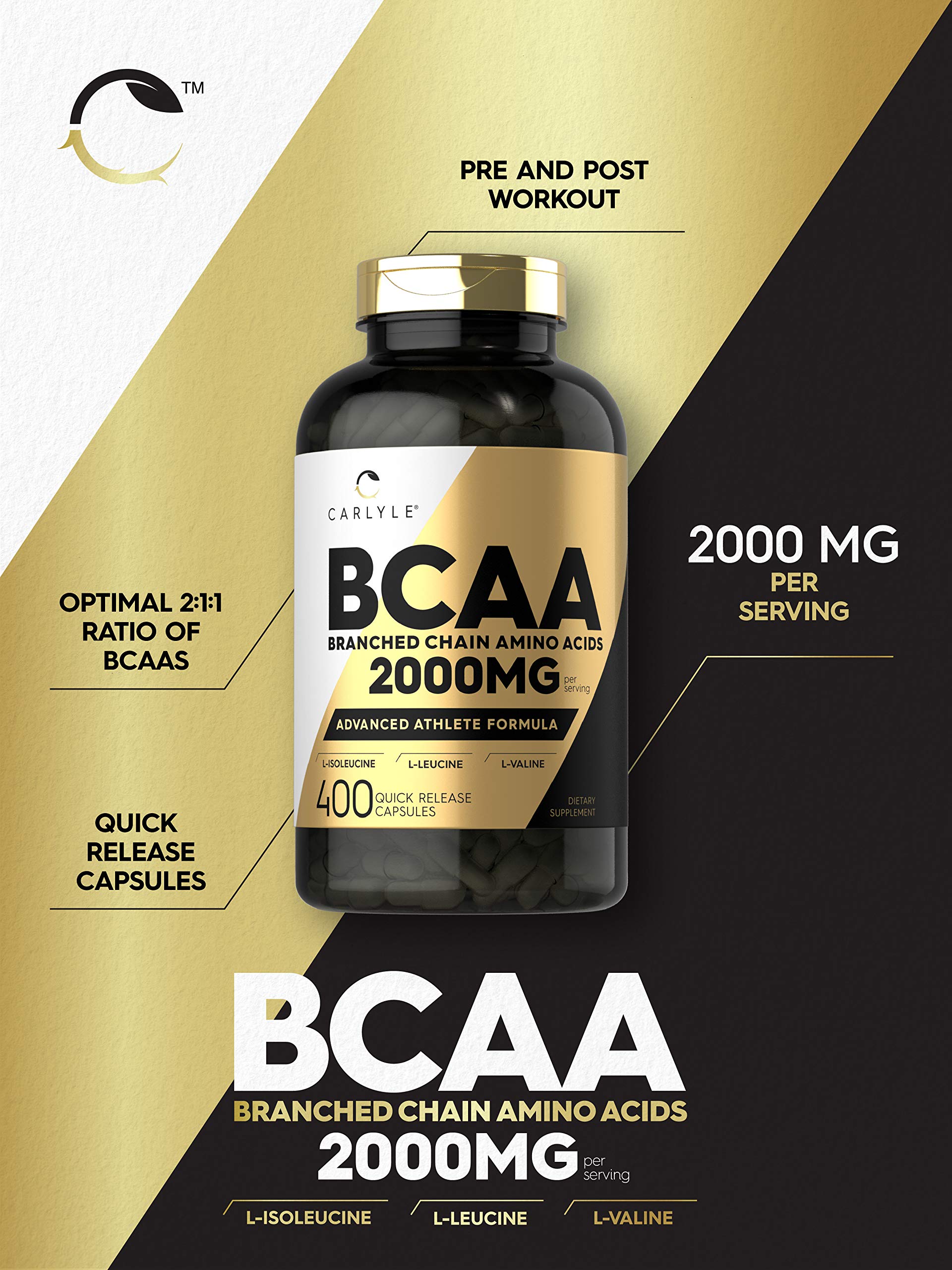 Foto 4 pulgar | Cápsulas De Aminoácidos Bcaa Carlyle 2000 Mg 400 Sin Ogm Sin Gluten - Venta Internacional.