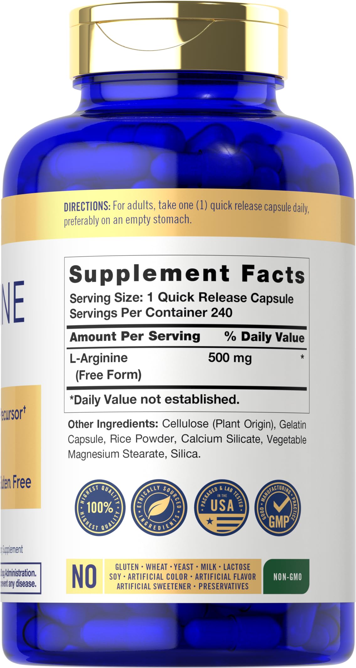 Foto 3 pulgar | Suplemento Carlyle L-arginina, 500 Mg, Cápsulas, 240 Unidades - Venta Internacional.