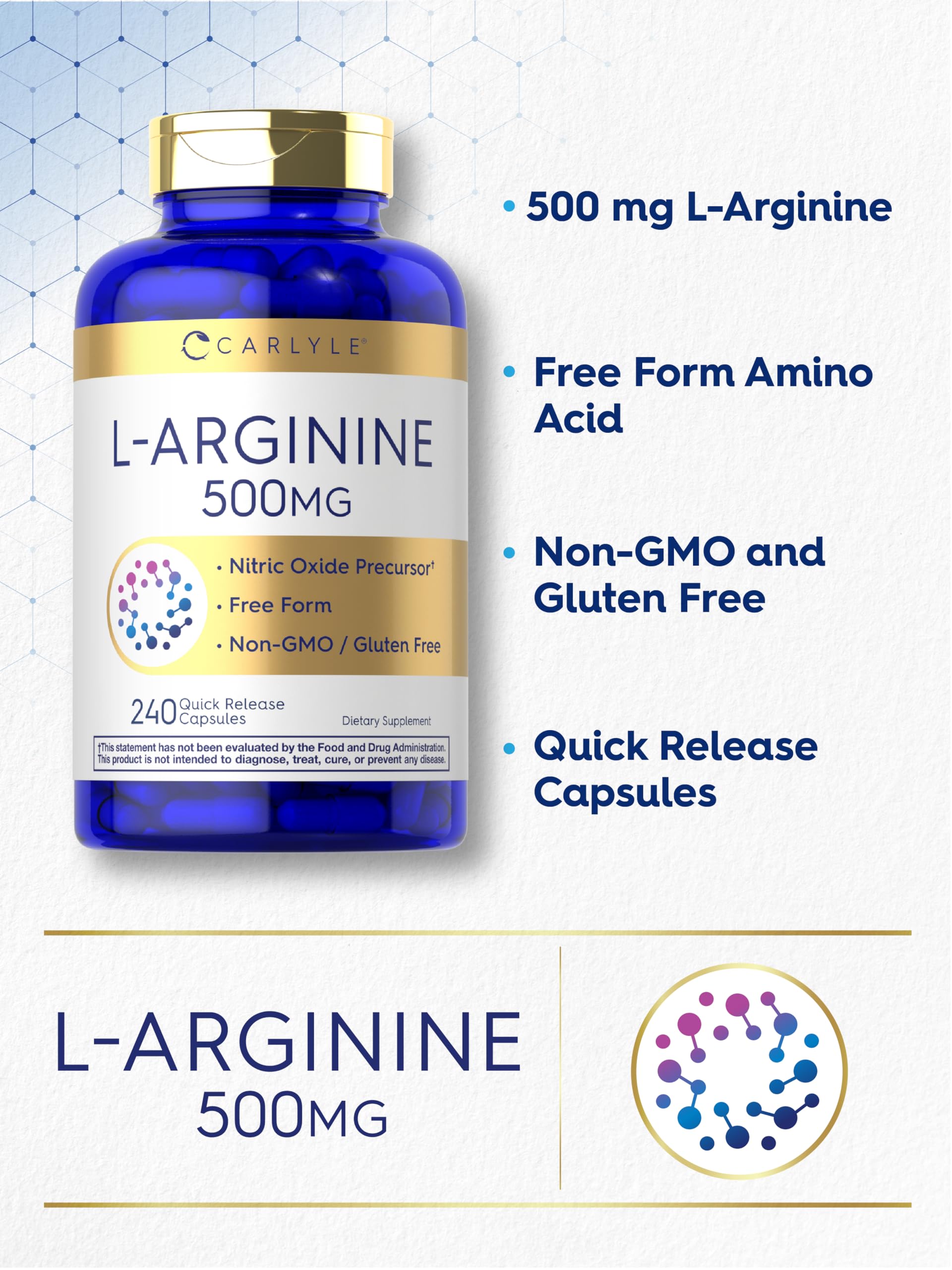 Foto 4 | Suplemento Carlyle L-arginina, 500 Mg, Cápsulas, 240 Unidades - Venta Internacional.
