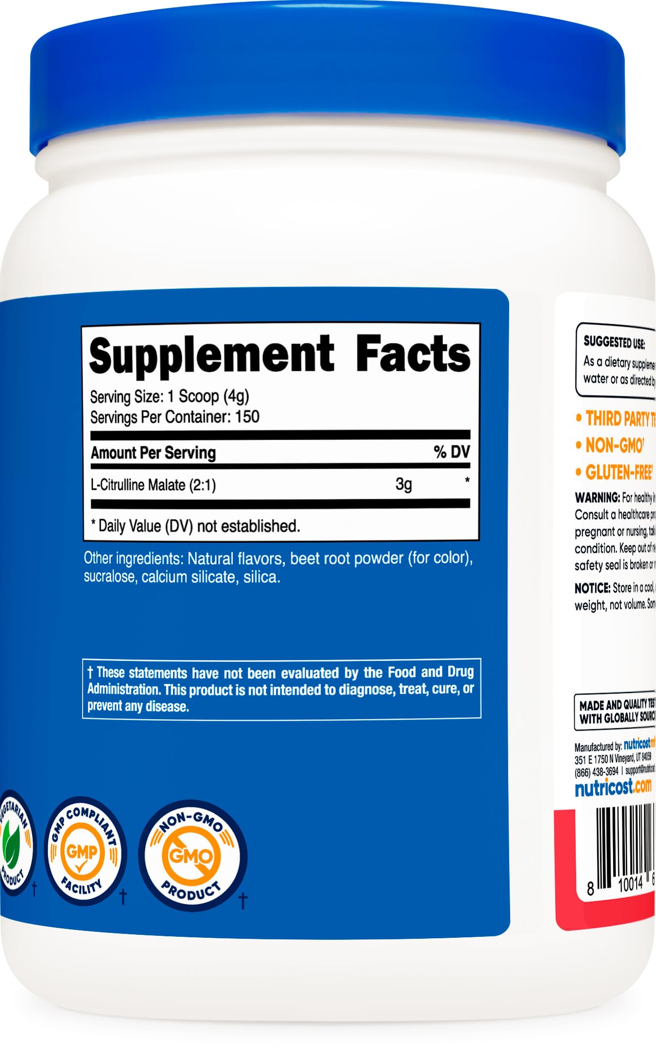 Foto 6 pulgar | Suplemento Nutricost L-citrulina Malato 2:1 600 G Fresa - Venta Internacional.