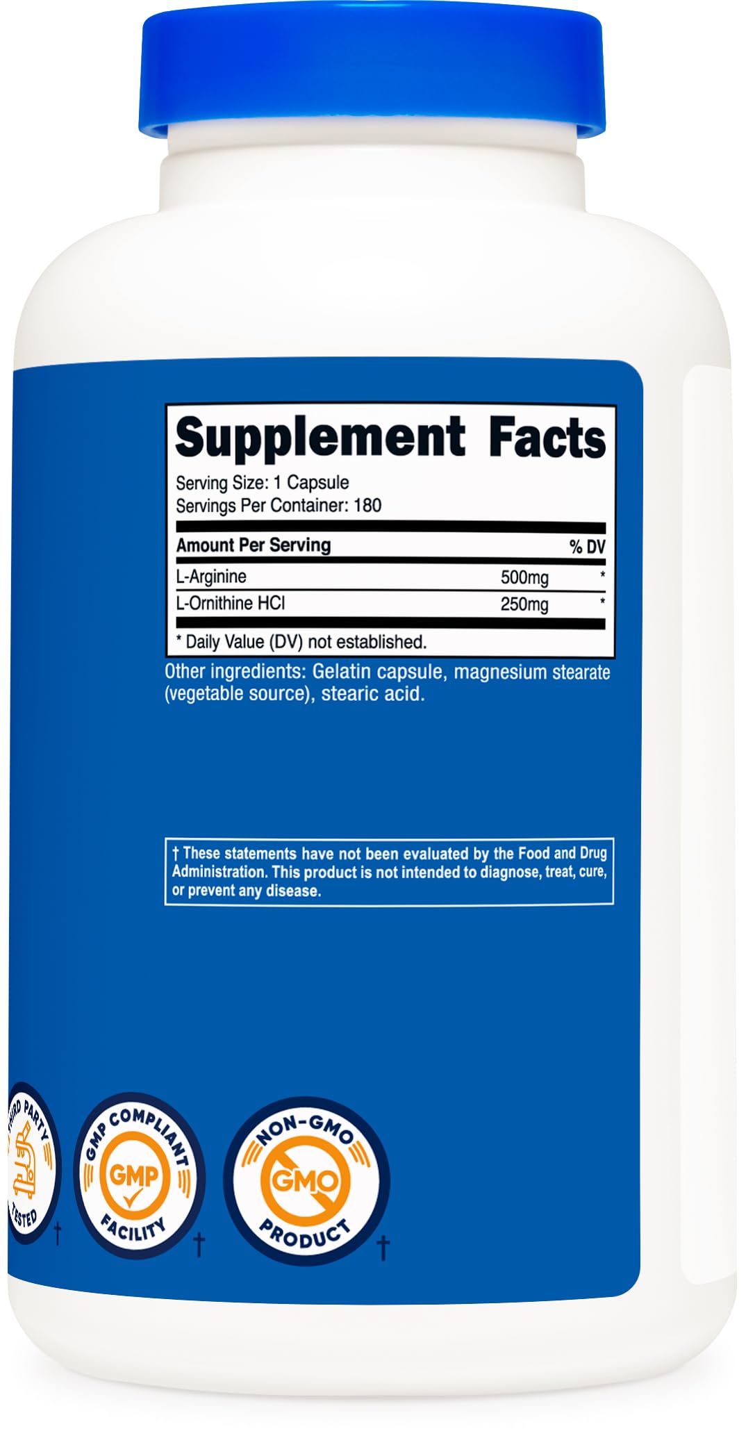 Foto 6 pulgar | Suplemento Nutricost L-arginina L-ornitina 750 Mg 180 Cápsulas - Venta Internacional.