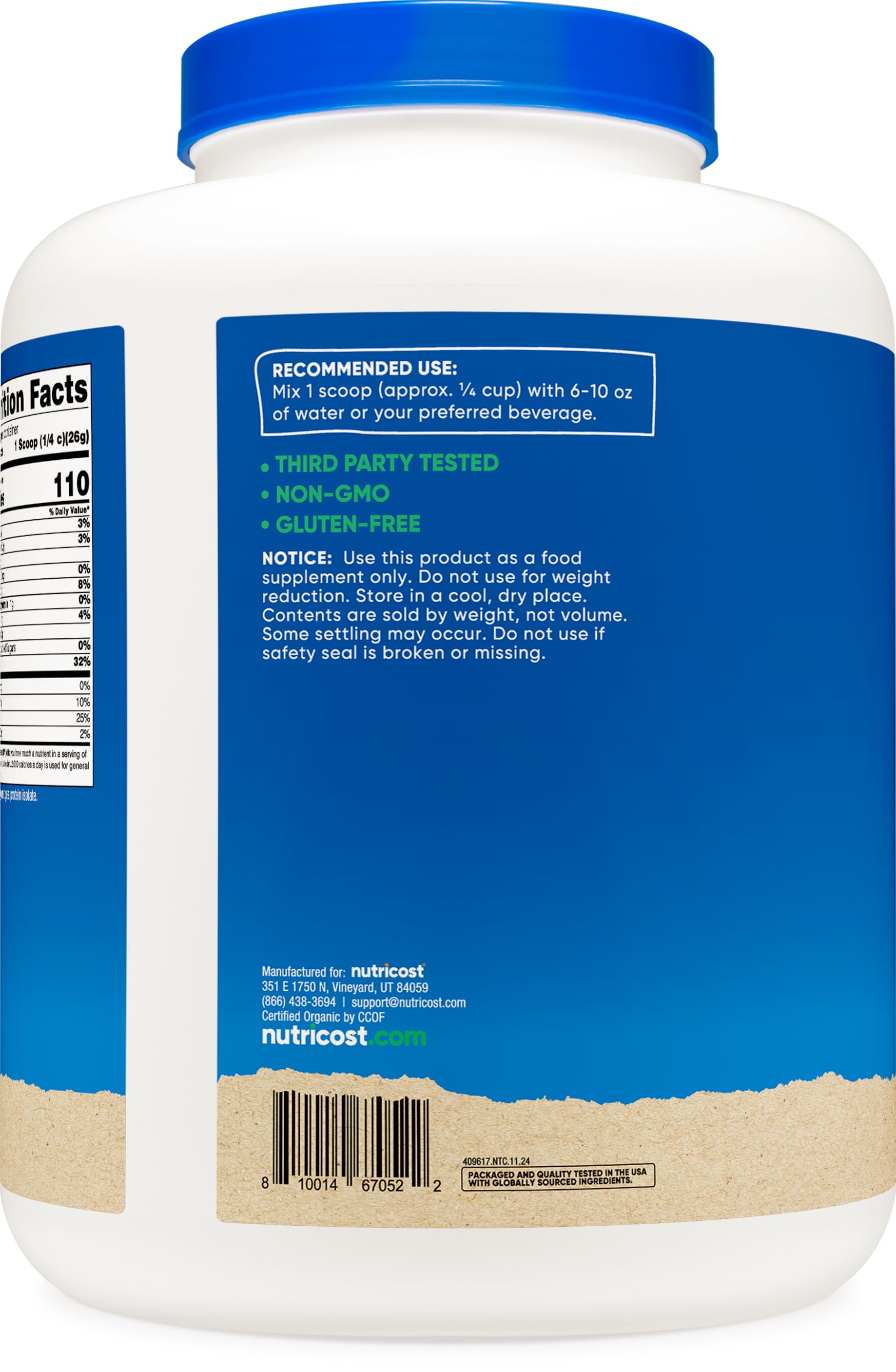 Foto 4 | Proteína De Guisante En Polvo Nutricost Organic, 2,27 Kg, Sin Sabor - Venta Internacional.