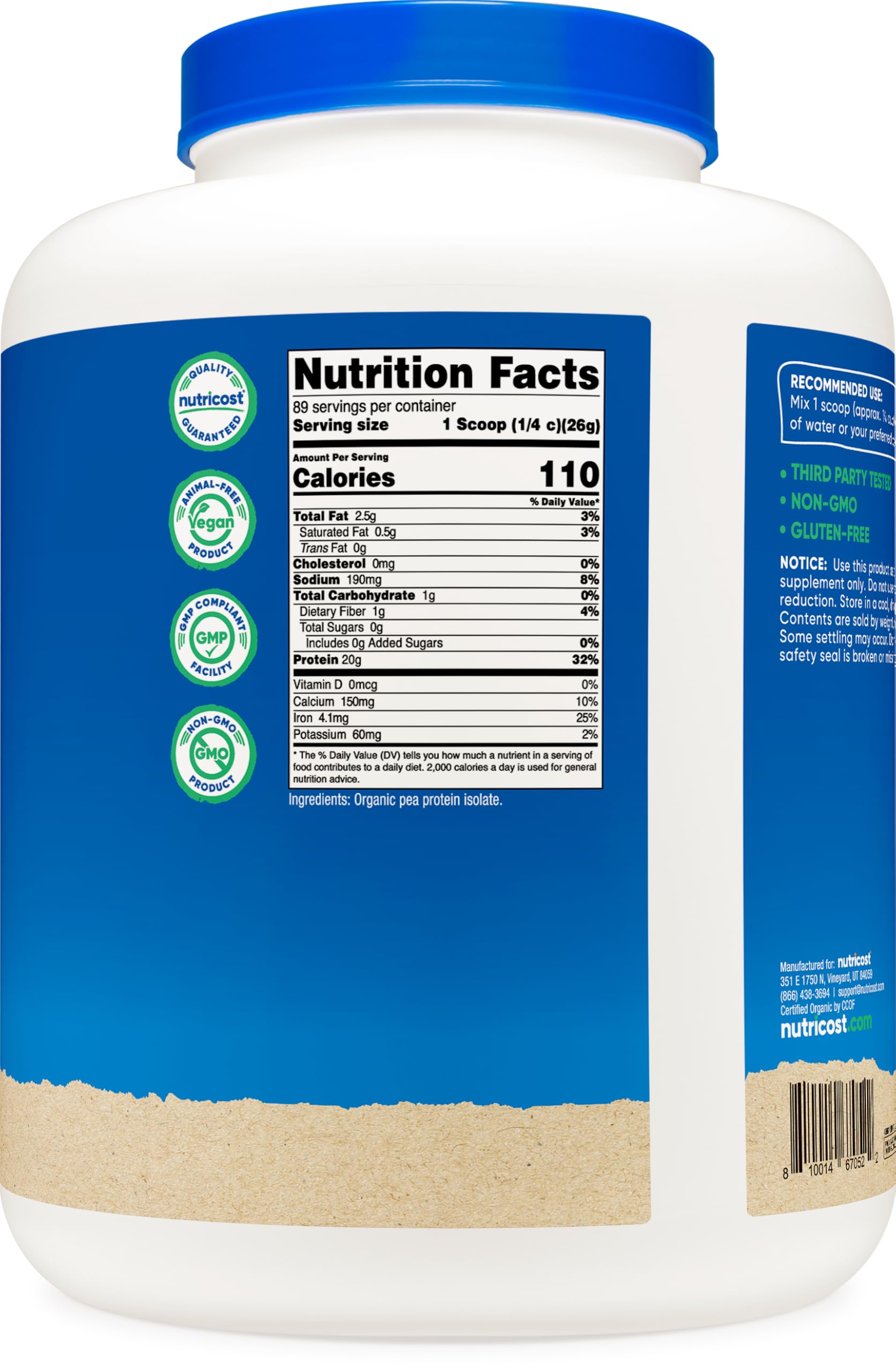 Foto 5 | Proteína De Guisante En Polvo Nutricost Organic, 2,27 Kg, Sin Sabor - Venta Internacional.