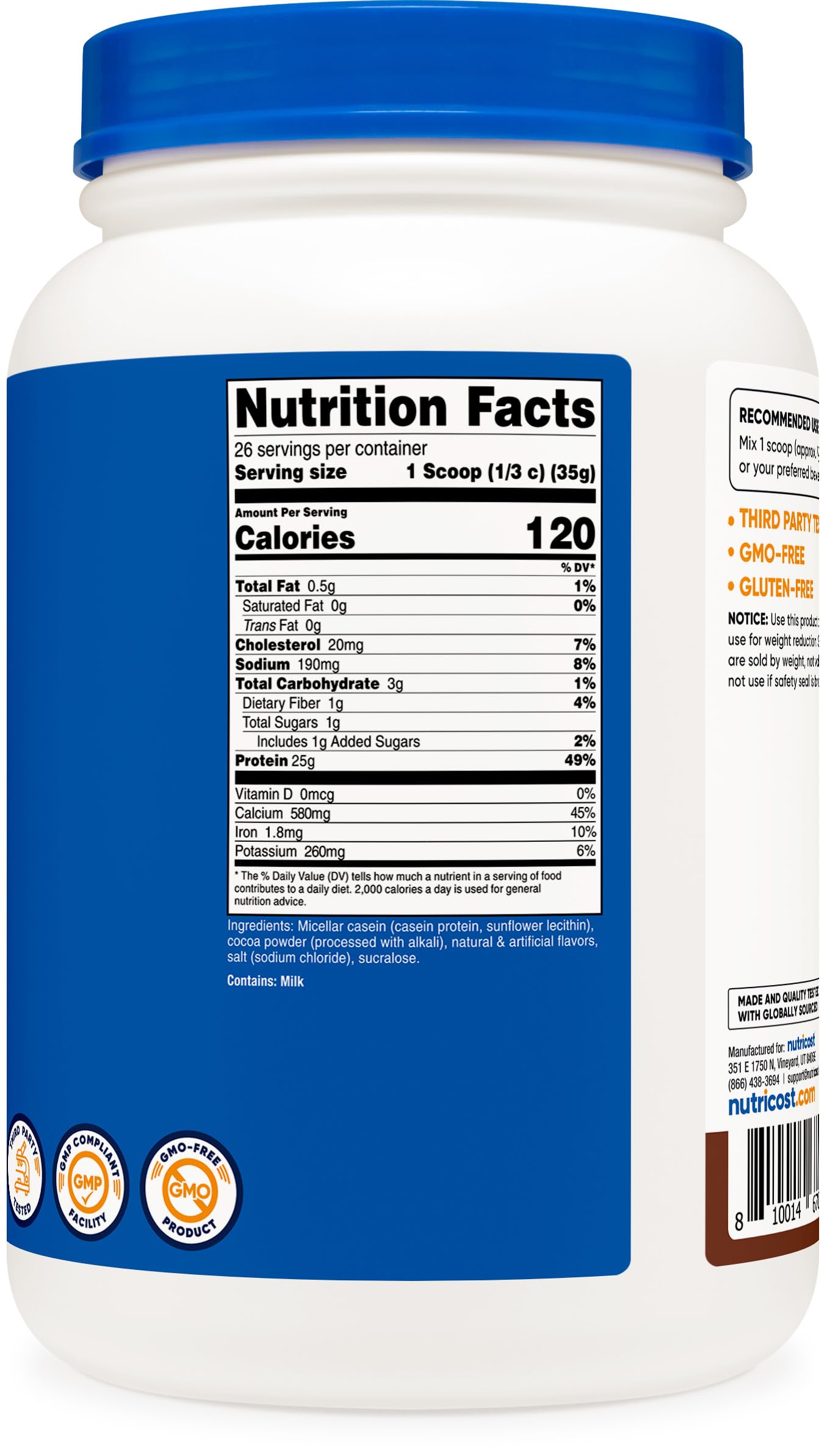 Foto 5 | Proteína En Polvo Nutricost Caseína Chocolate 907 G Sin Gluten - Venta Internacional.