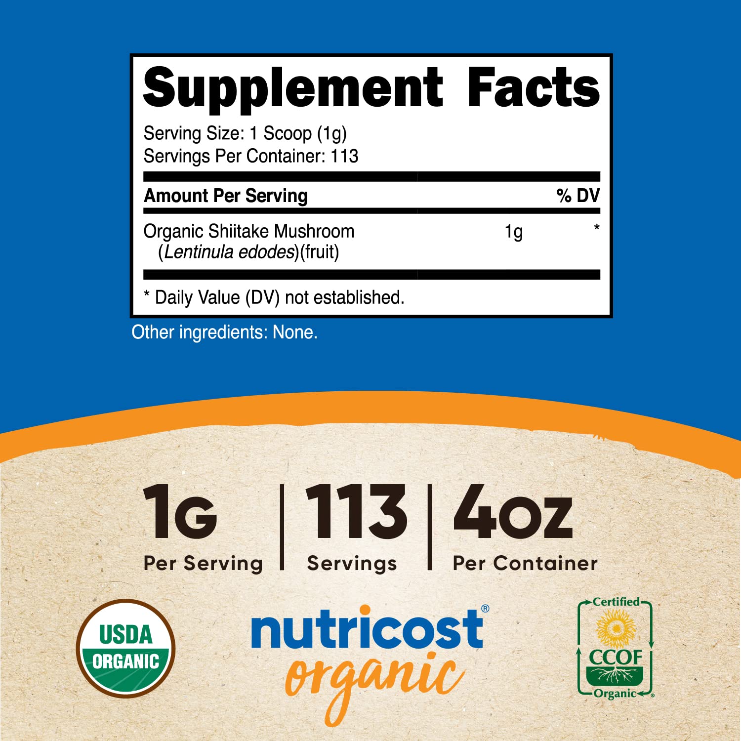 Foto 3 pulgar | Suplemento Nutricost De Hongos Shiitake Orgánicos En Polvo 113 g - Venta Internacional