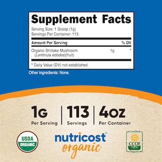 Foto 2 | Suplemento Nutricost De Hongos Shiitake Orgánicos En Polvo 113 g - Venta Internacional