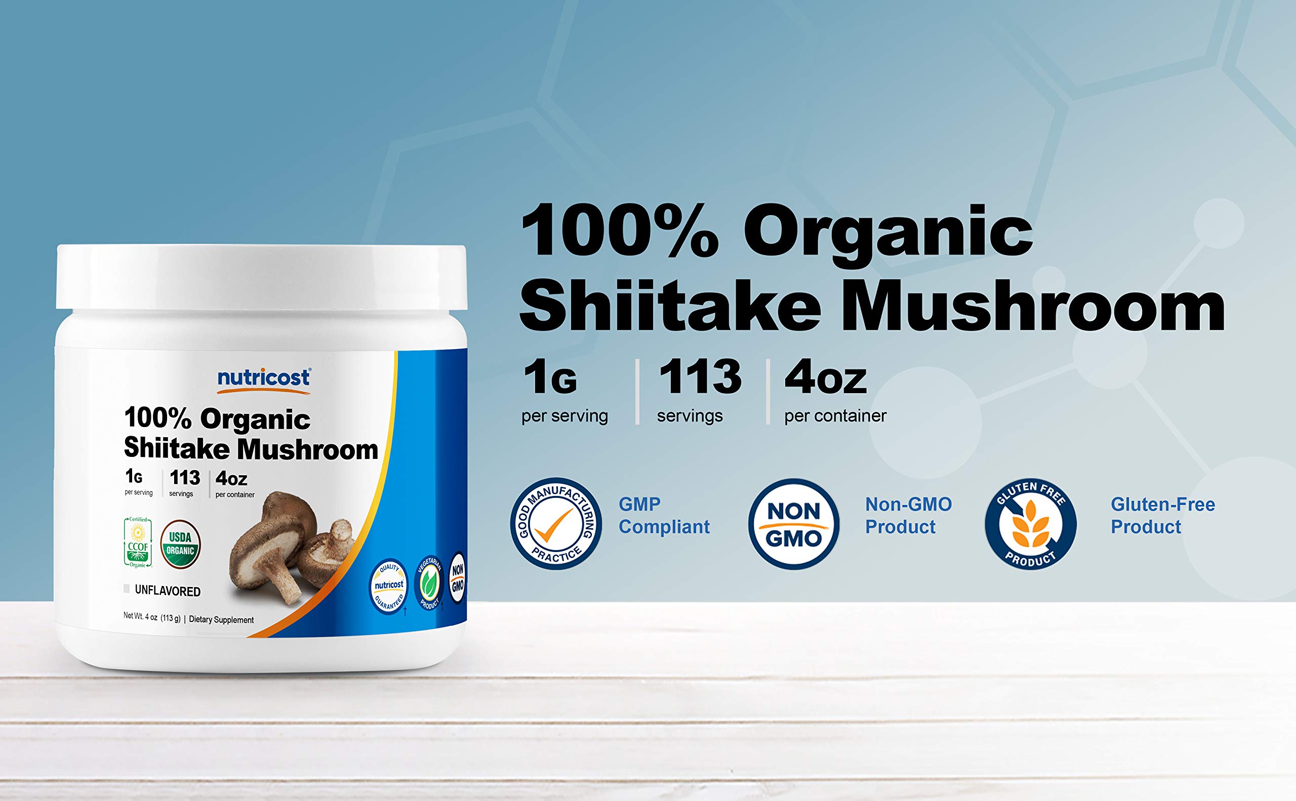 Foto 4 pulgar | Suplemento Nutricost De Hongos Shiitake Orgánicos En Polvo 113 g - Venta Internacional