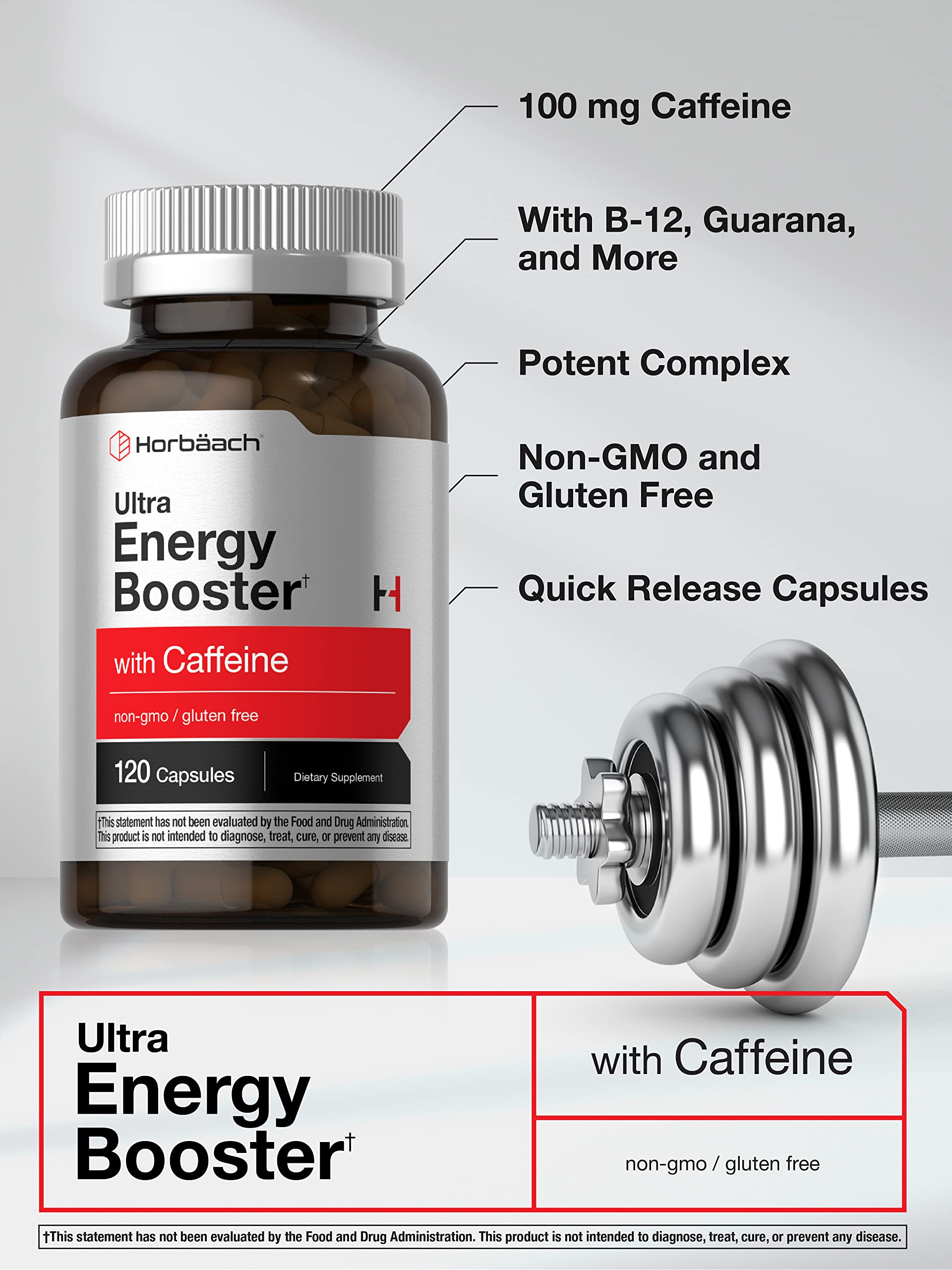 Foto 4 pulgar | Suplemento Energético Horbaach Ultra con Cafeína y Vitamina B12 120 Cápsulas - Venta Internacional
