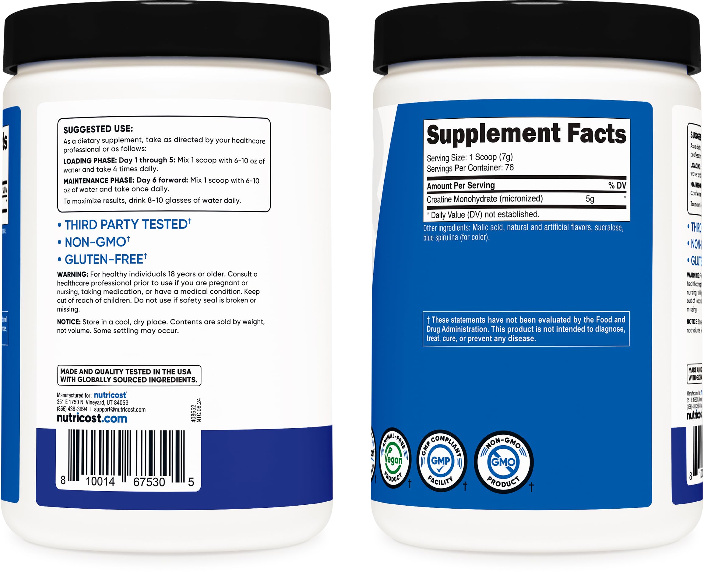 Foto 7 pulgar | Creatina Monohidratada en Polvo Nutricost Blue Raspberry 500 g - Venta Internacional