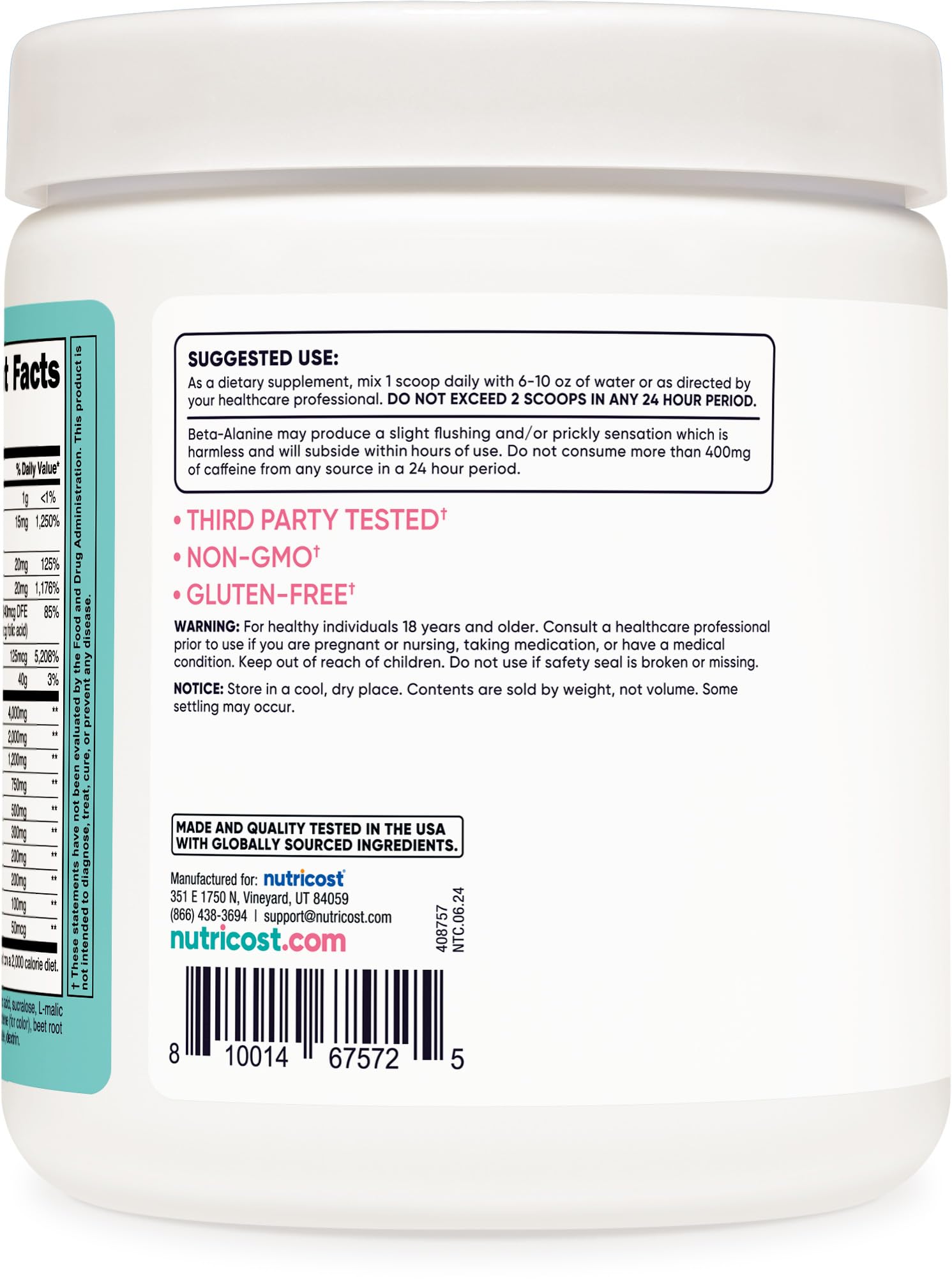 Foto 4 | Polvo para Antes del Entrenamiento Nutricost Peach Mango 30 Porciones para Mujeres 348 g - Venta Internacional