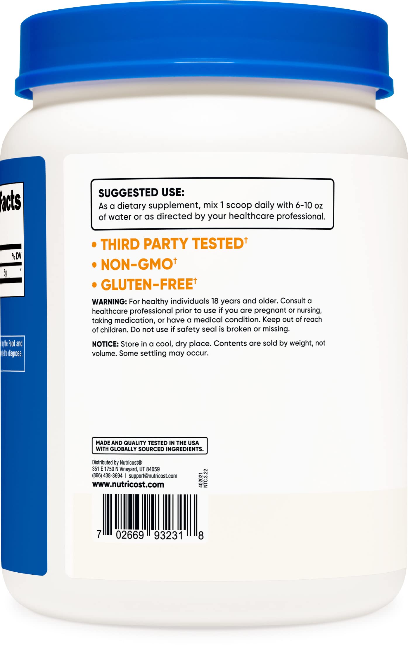 Foto 3 | L-Glutamina en Polvo Nutricost 1 kg sin Sabor sin OGM sin Gluten - Venta Internacional