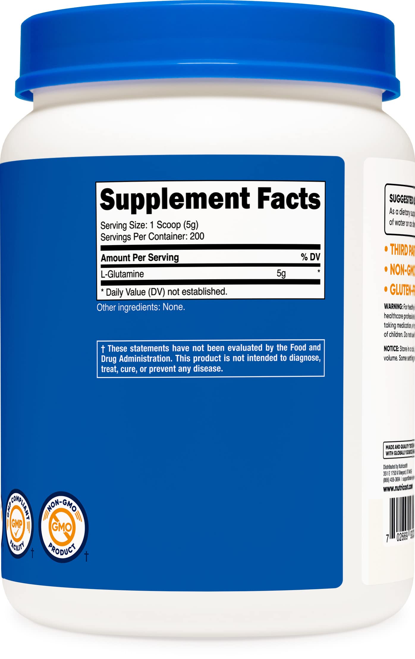 Foto 5 pulgar | L-Glutamina en Polvo Nutricost 1 kg sin Sabor sin OGM sin Gluten - Venta Internacional