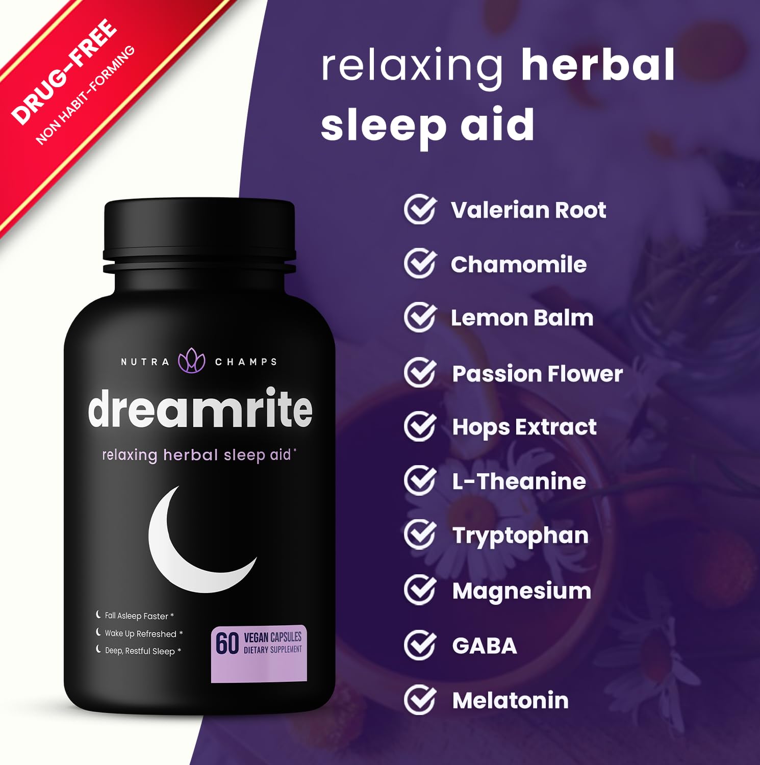 Foto 4 pulgar | Ayuda a Dormir NutraChamps 10 en 1 Natural para Adultos con Melatonina - Venta Internacional