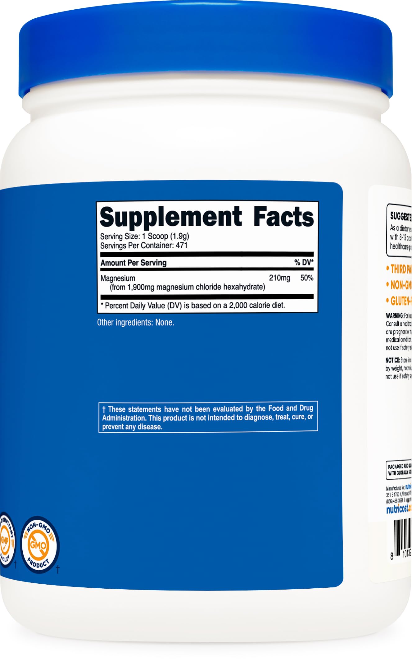 Foto 6 pulgar | Suplemento Nutricost de Cloruro de Magnesio 907 g sin Gluten - Venta Internacional