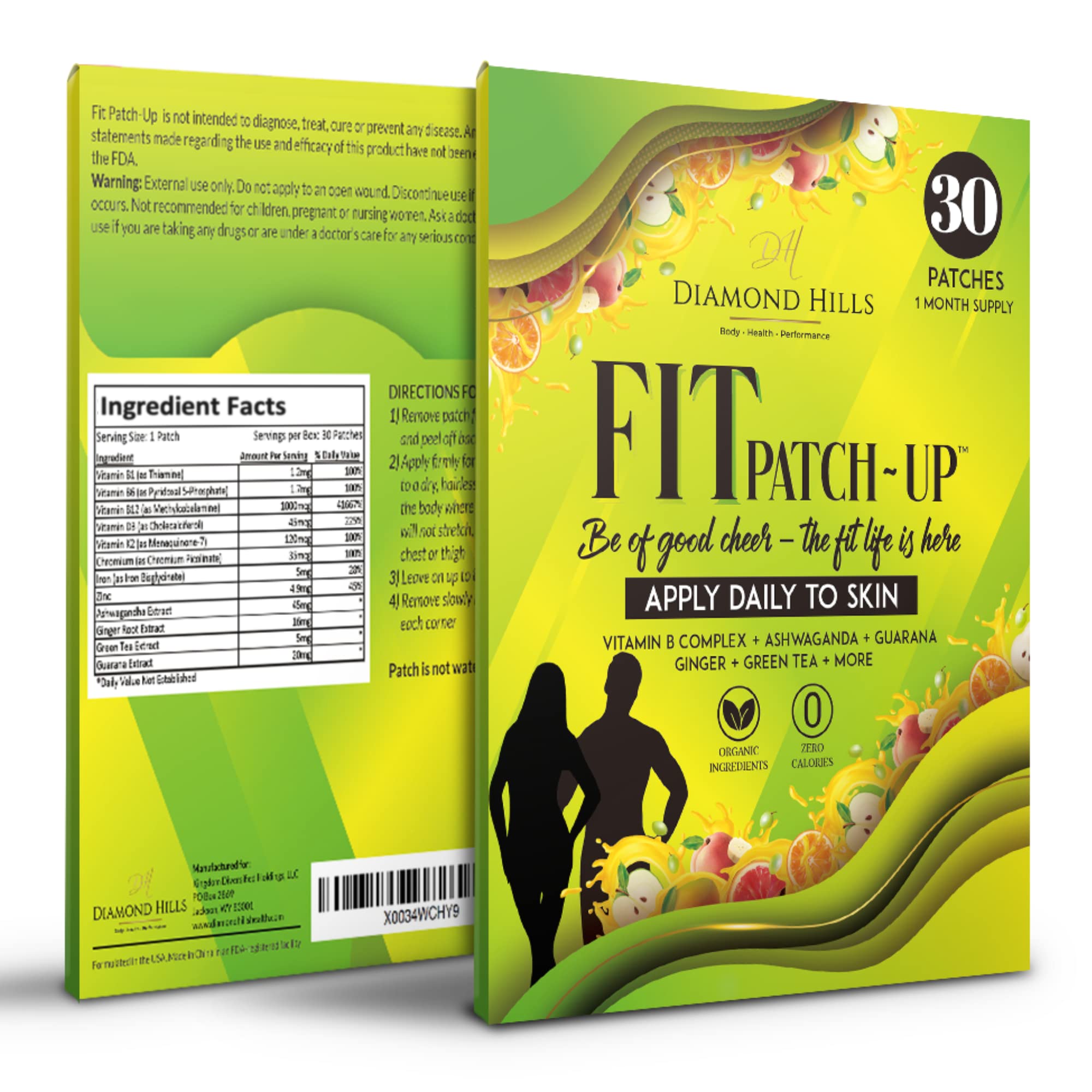 Foto 1 | Parches de Vitamina B12 Diamond Hills Fit Patch-up 30 Unidades - Venta Internacional