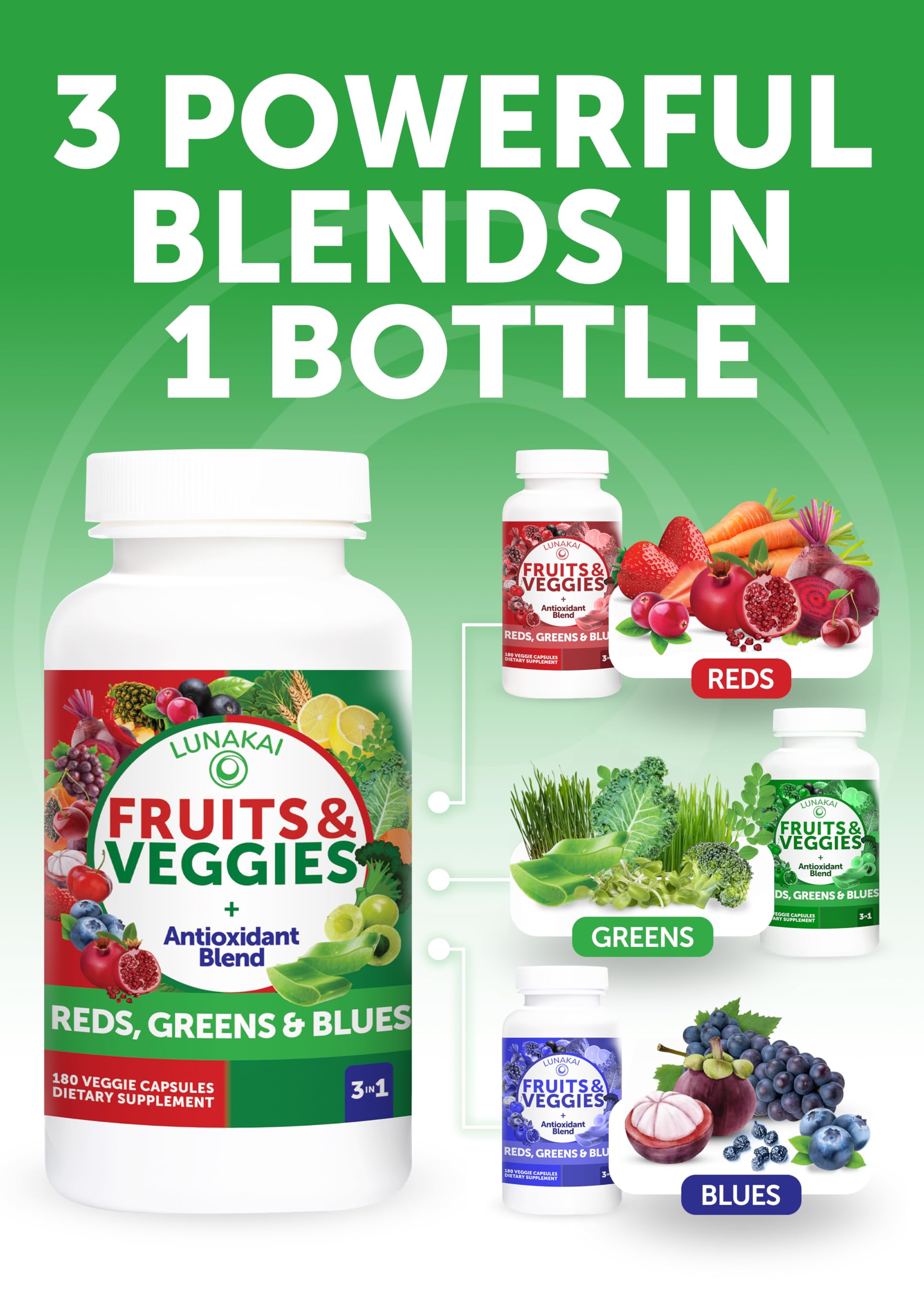 Foto 4 pulgar | Suplemento Lunakai Fruits & Veggies de 180 Cápsulas-Venta Internacional