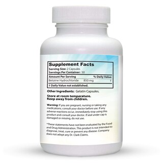 Foto 3 | Suplemento Dr Clark Store Betaine Hcl de 100 Cápsulas-Venta Internacional