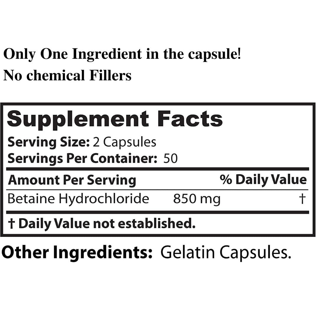 Foto 6 | Suplemento Dr Clark Store Betaine Hcl de 100 Cápsulas-Venta Internacional