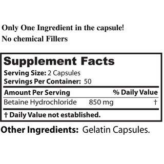 Foto 6 | Suplemento Dr Clark Store Betaine Hcl de 100 Cápsulas-Venta Internacional
