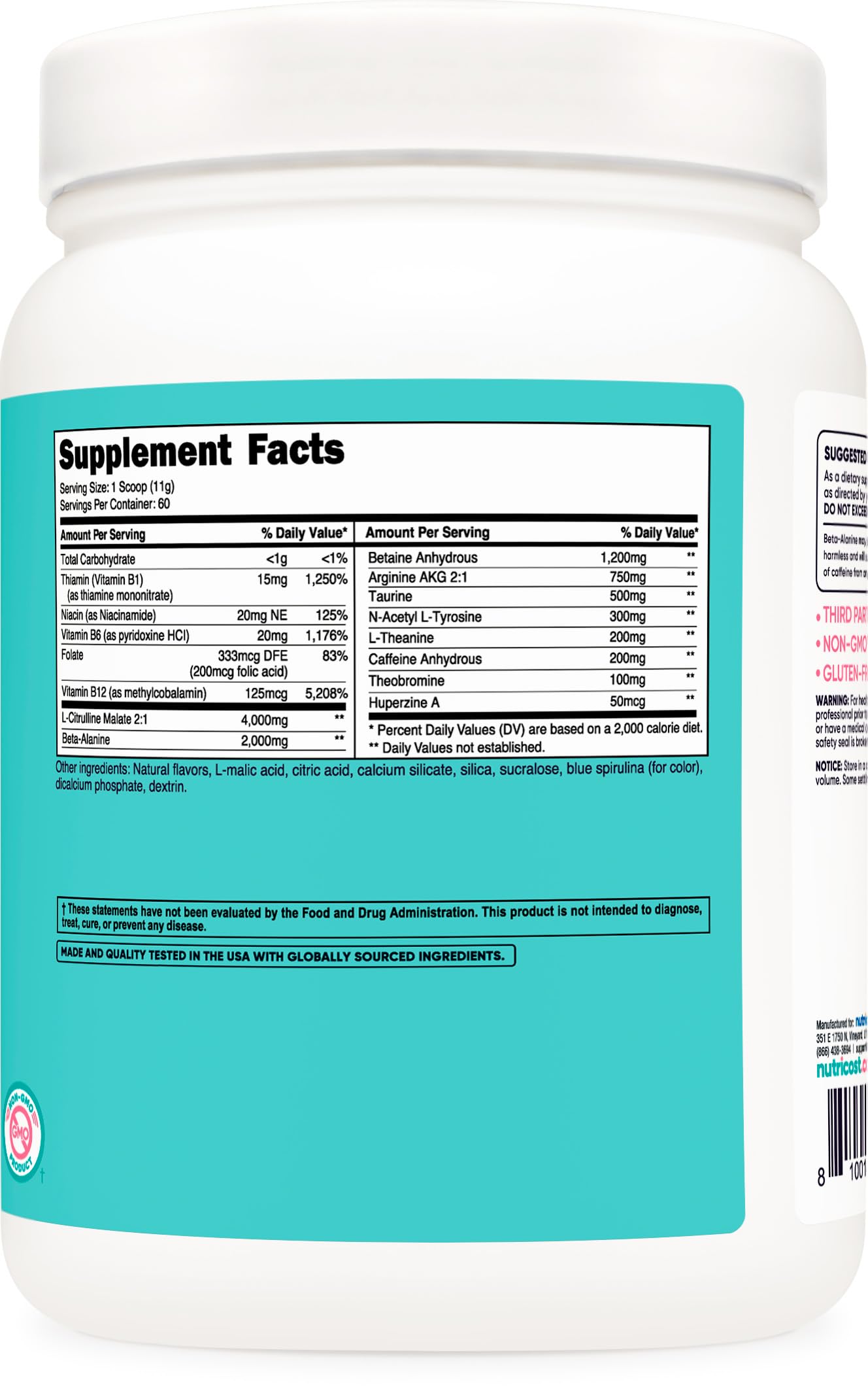 Foto 6 pulgar | Polvo Pre-Entrenamiento Nutricost Blue Raspberry 60 Porciones 665 g - Venta Internacional