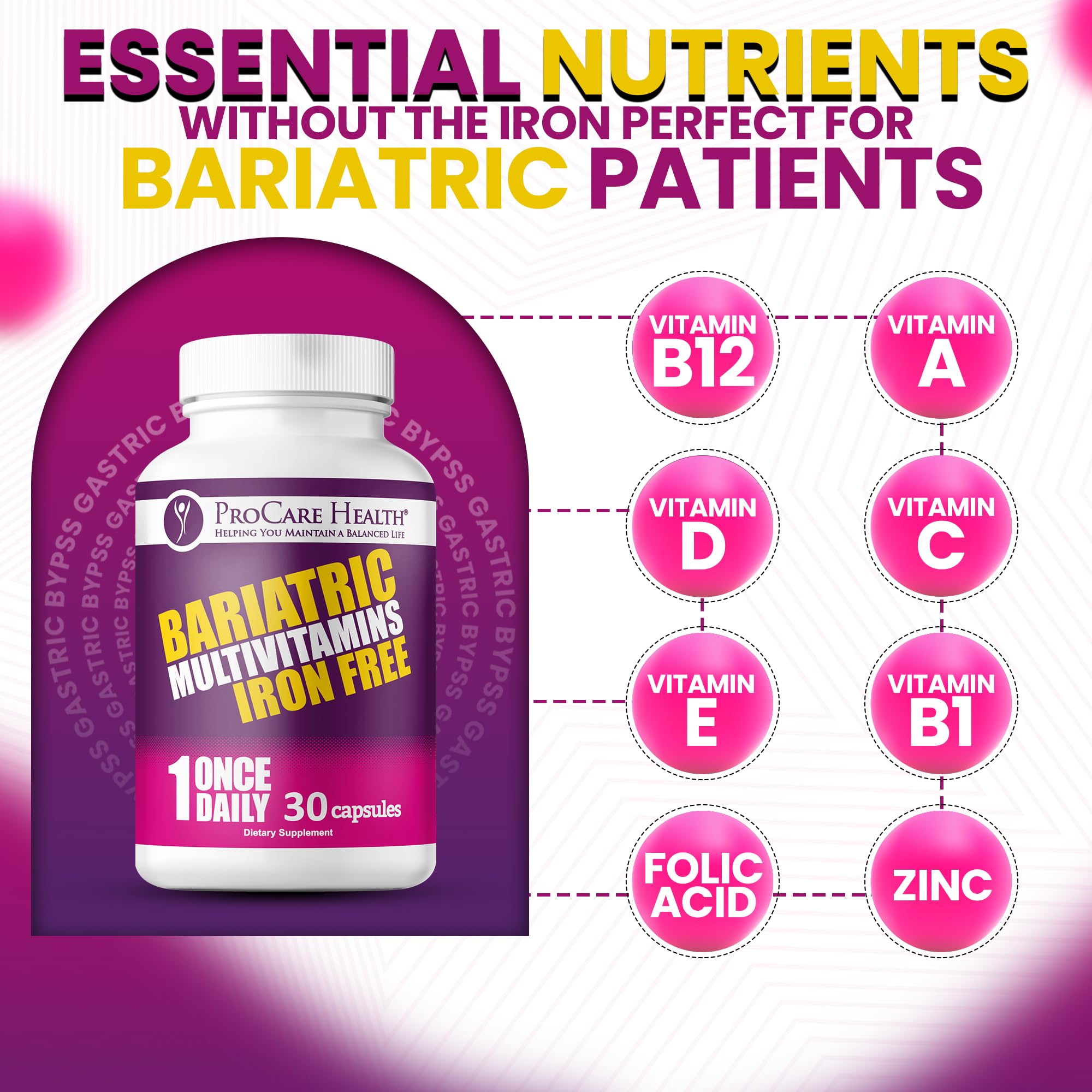 Foto 4 | Multivitamínico Bariátrico Procare Health sin Hierro 30 Cápsulas - Venta Internacional