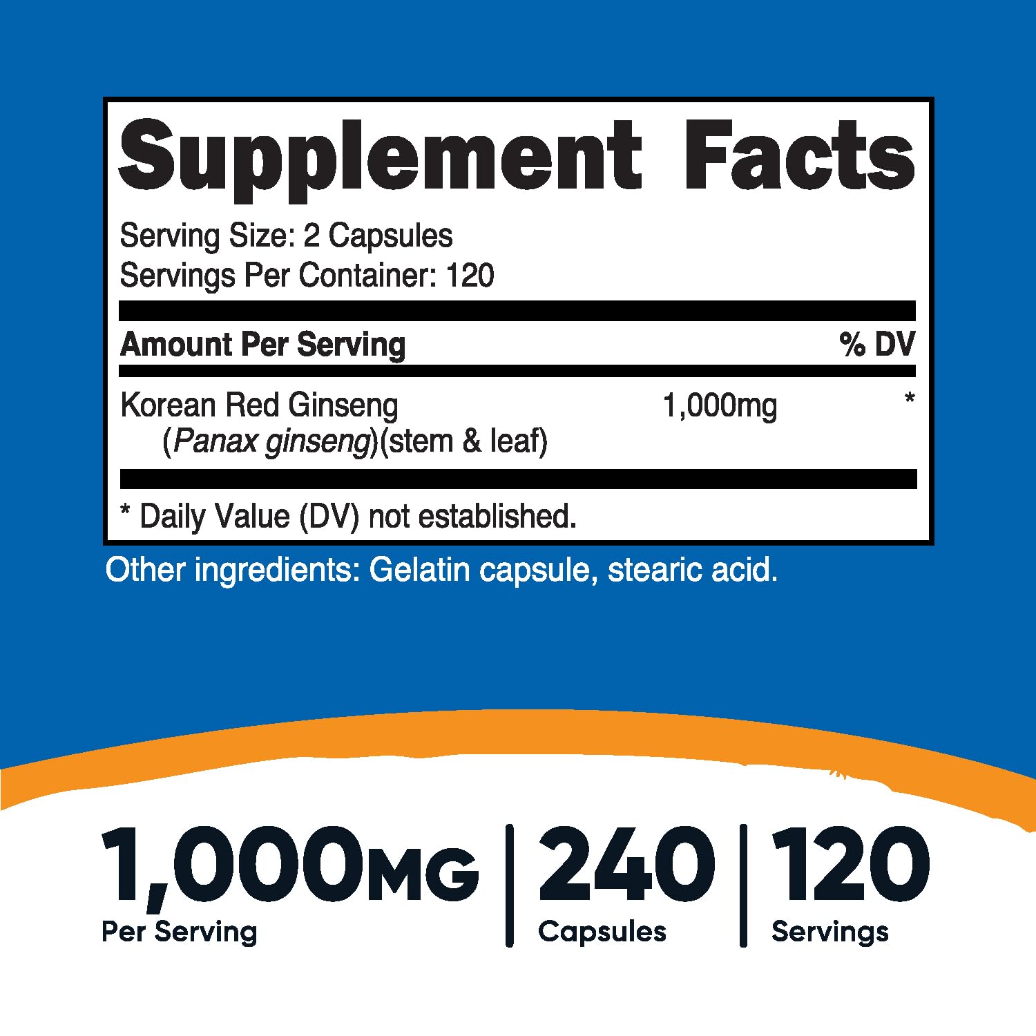 Foto 3 pulgar | Suplemento Nutricost Ginseng Coreano 1000 mg 240 Cápsulas - Venta Internacional