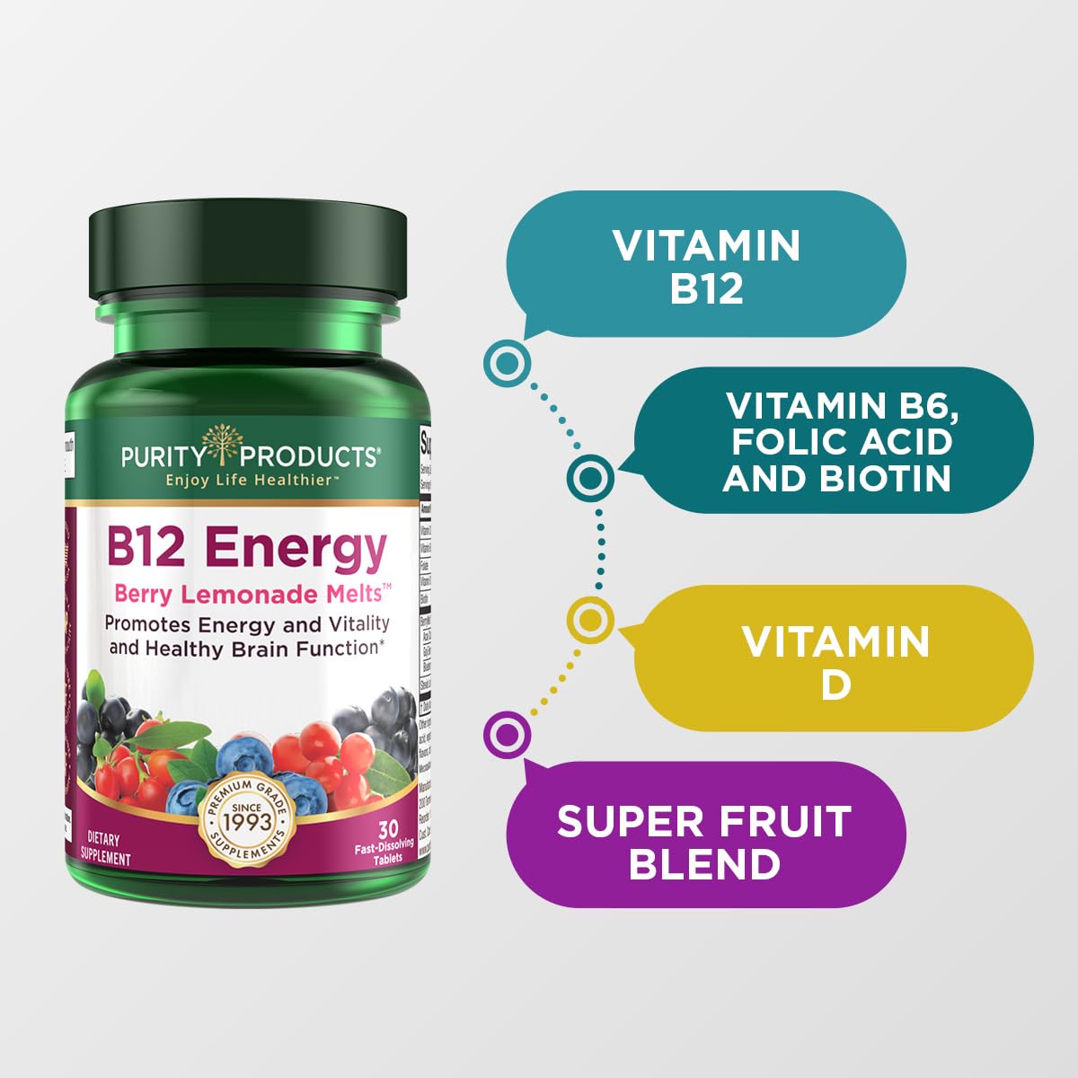 Foto 6 pulgar | Supplement Purity Products B-12 Energy Berry Lemonade Melt - Venta Internacional