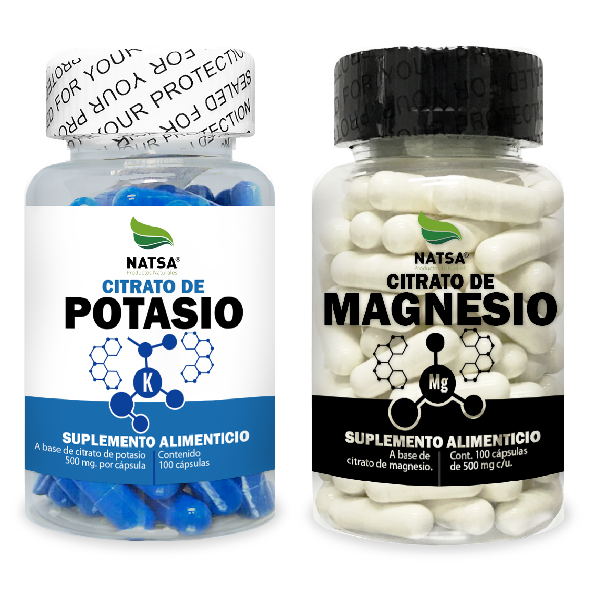 Foto 2 pulgar | Pack Citratos De Potasio Y Magnesio Natsa 100 Cápsulas C/u