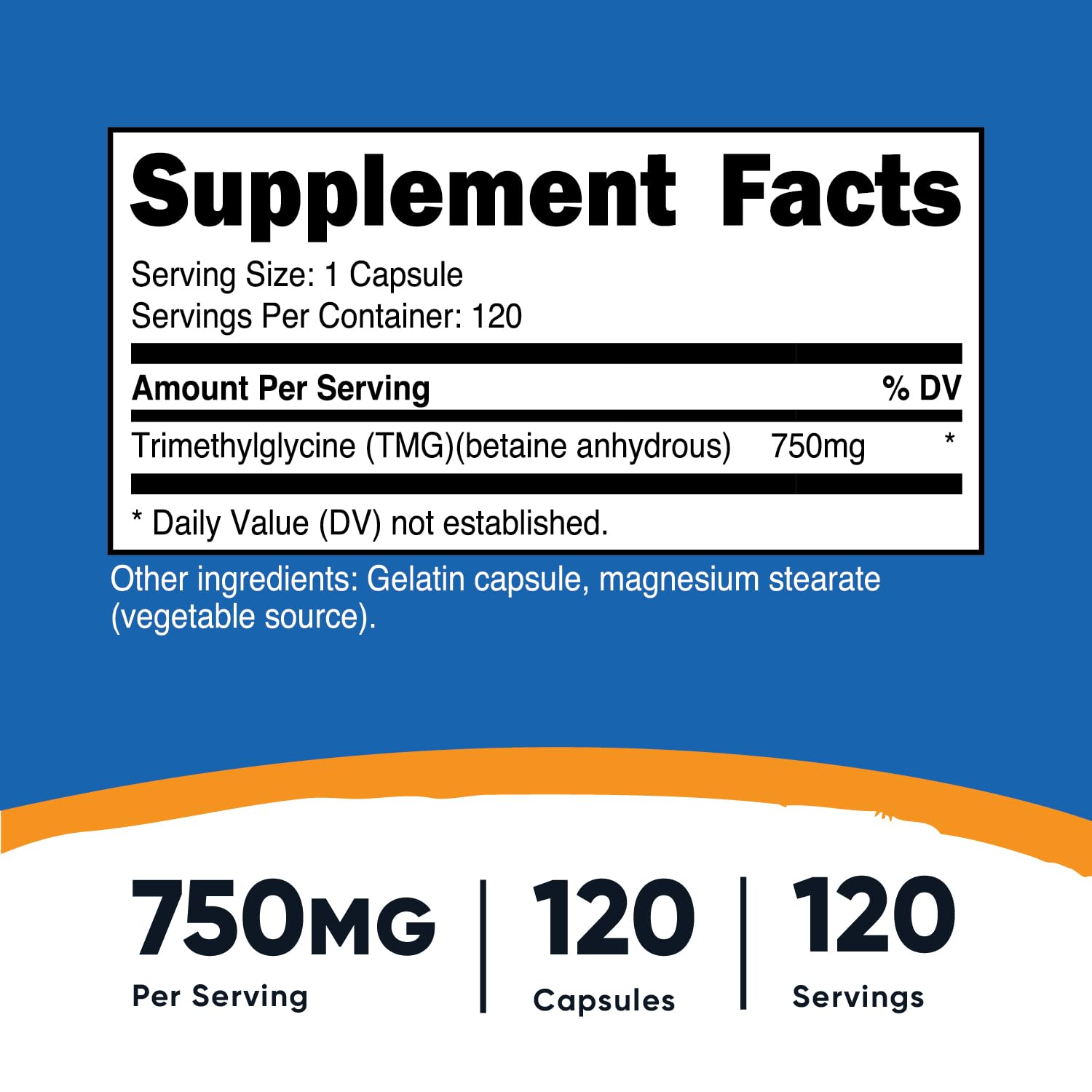 Foto 3 pulgar | Suplemento Nutricost Tmg (trimetilglicina) 750 Mg 120 Cápsulas - Venta Internacional.